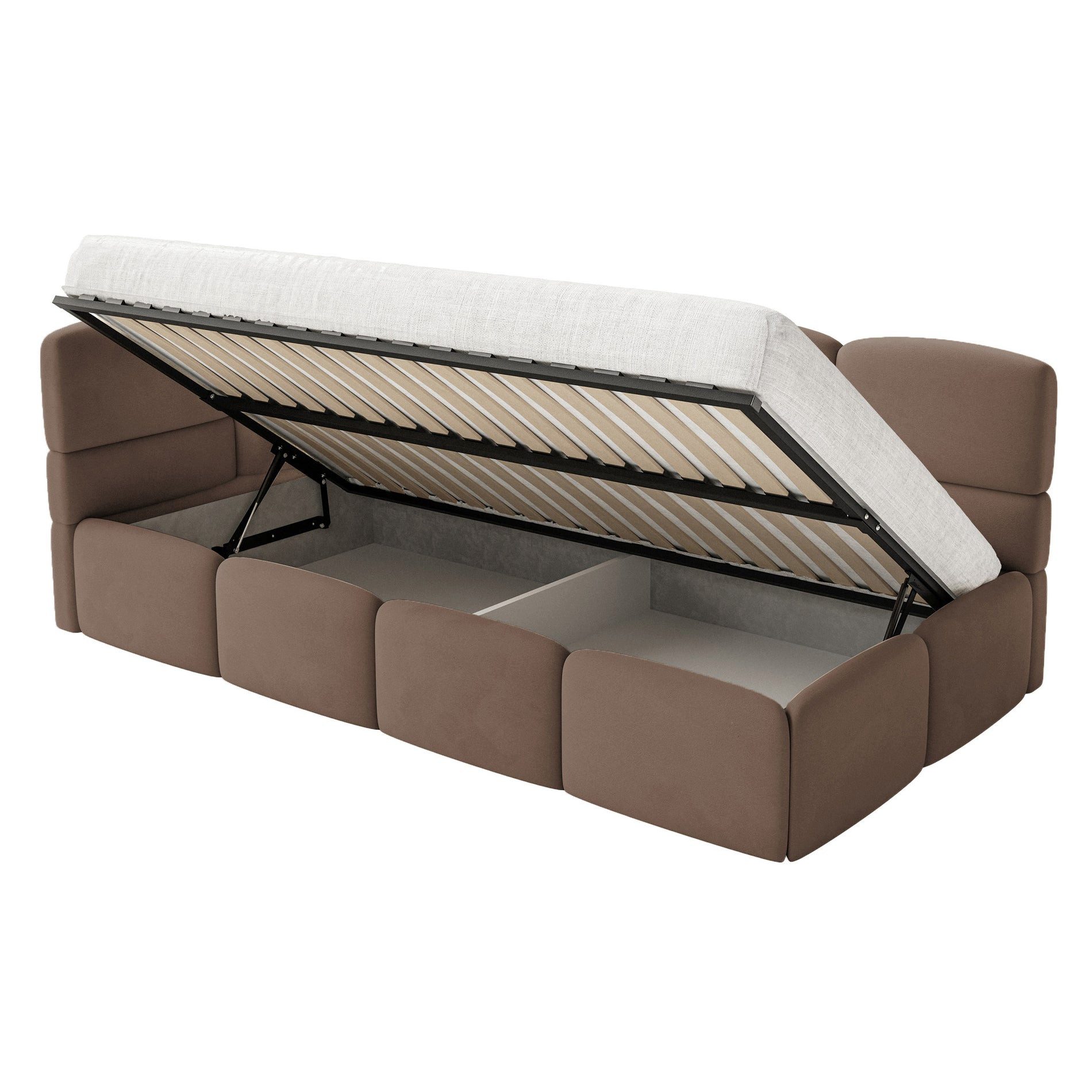 Selsey Jugendbett CLOUDY, mit Eck-Kopfteil, Lattenrost, Bettkasten und Easy-Clean-Samt, 120 cm