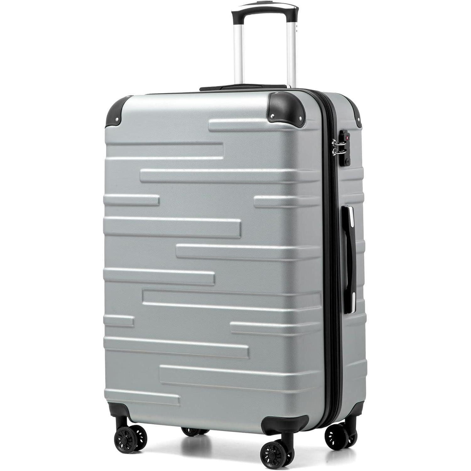 Hartschalen-Trolley Hartschalen-Koffer Rollkoffer Reisekoffer TSA-Schloss 4 Rollen Silber