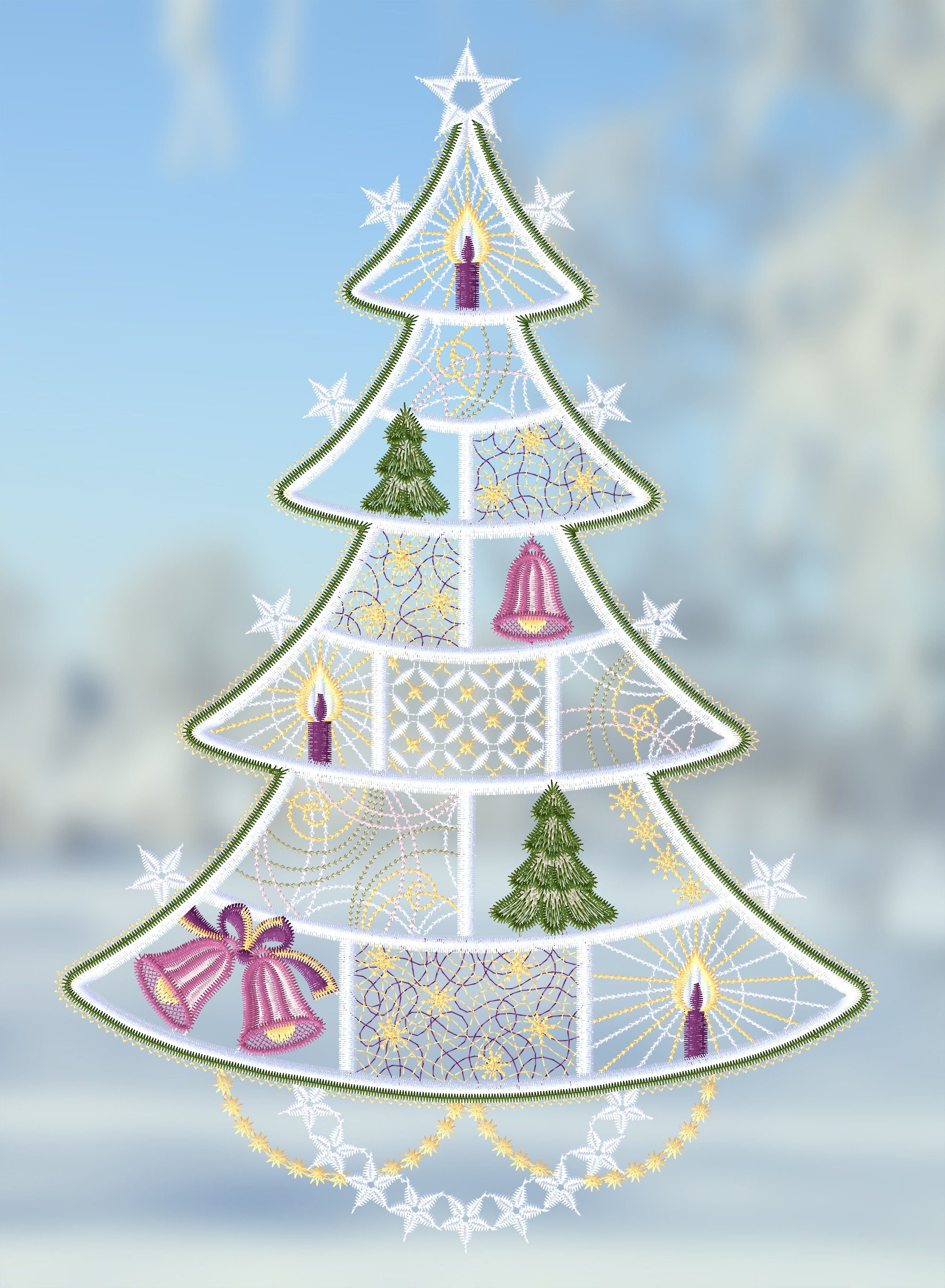 Plauener Spitze® Fensterbild Geschmückter Weihnachtsbaum, HxB 37x25cm günstig online kaufen