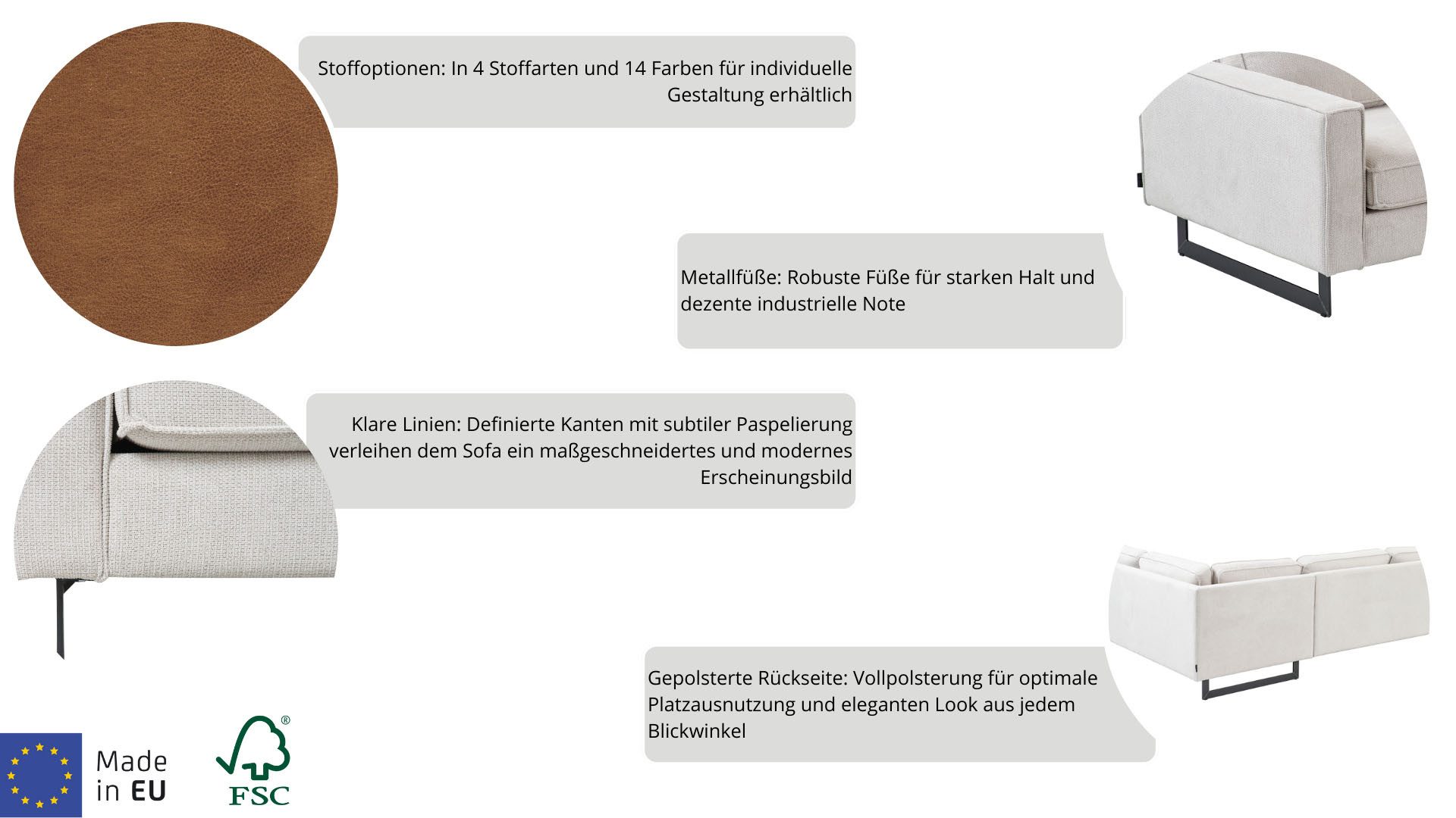 Home affaire Loveseat Pinto 105 cm, Cord, Chenille, Lederoptik, mit Keder, Metallfüßen und auch in Cord Bezug erhältlich