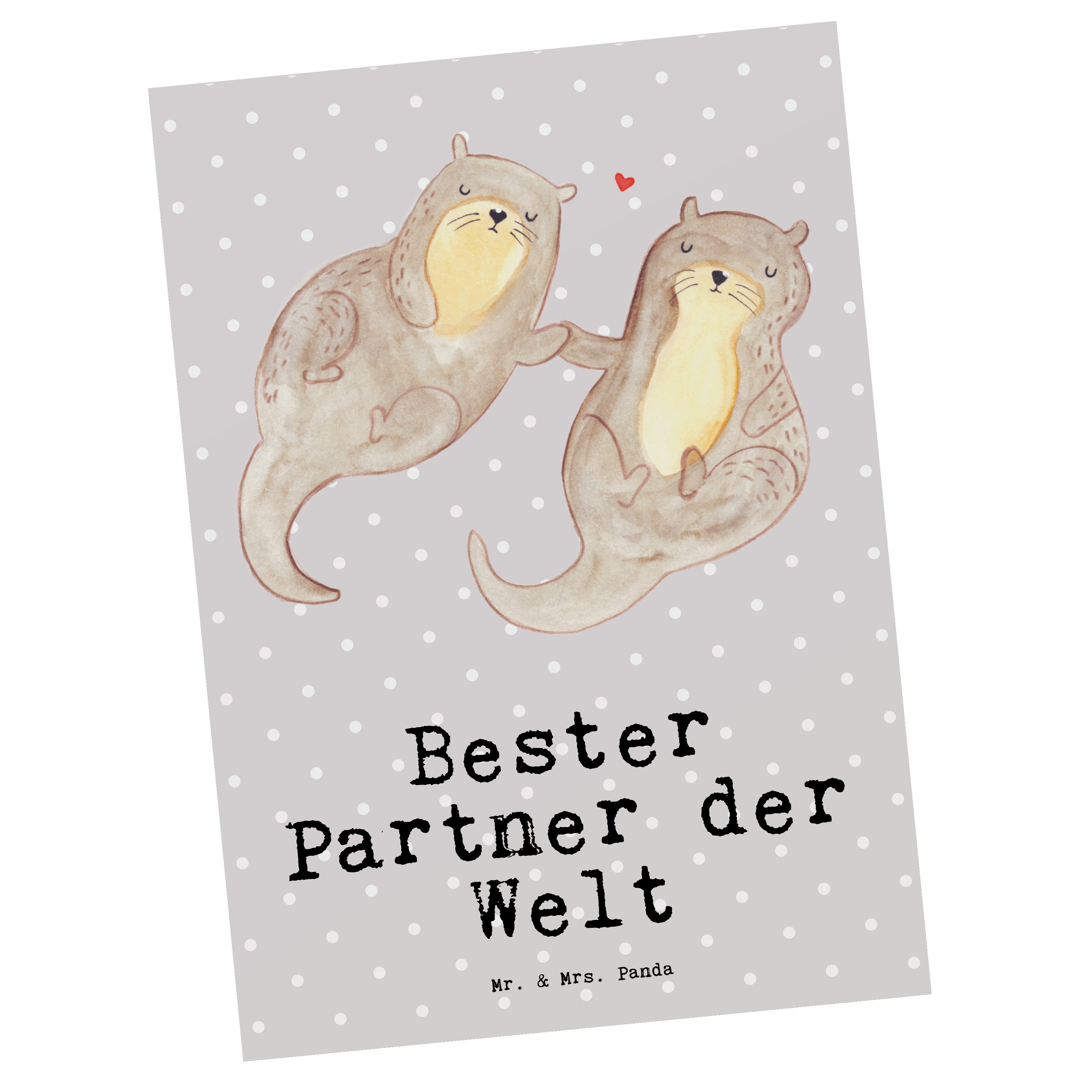 Mr. & Mrs. Panda Postkarte Otter Bester Partner der Welt - Grau Pastell - Geschenk, Grußkarte, G | Grußkarten