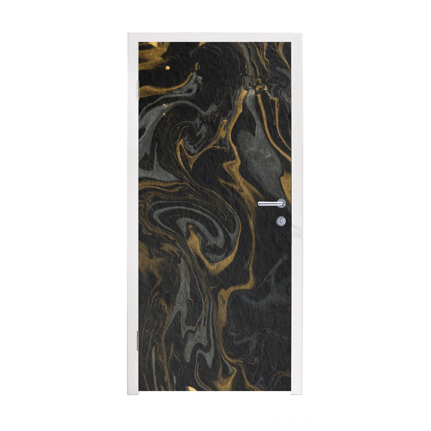 MuchoWow Türtapete Marmor - Textur - Grau - Gold - Marmoroptik - Luxus, Matt, bedruckt, (1 St), Fototapete für Tür, Türaufkleber, 75x205 cm
