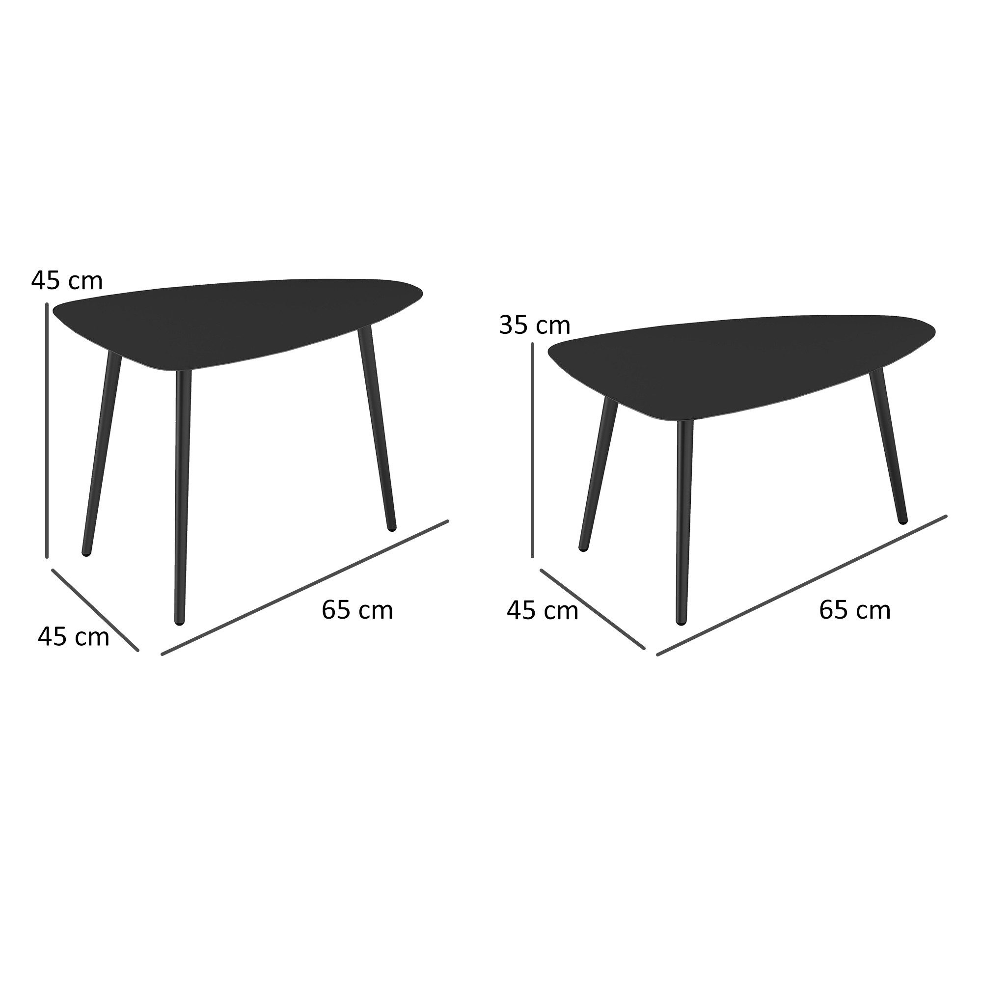 Outsunny Beistelltisch im Geometrischem Design (wetterfest Balkontisch, 2-St., 2er Set Couchtisch), aus Stahl, für Garten, Terrasse, Balkon, Schwarz