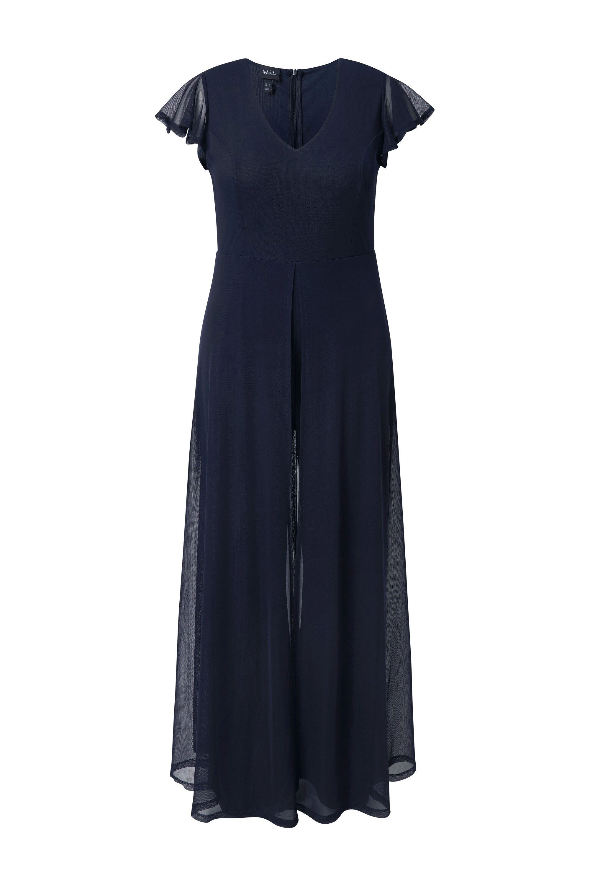 Ulla Popken Funktionshose Jumpsuit doppellagig V-Ausschnitt Cap-Ärmel günstig online kaufen