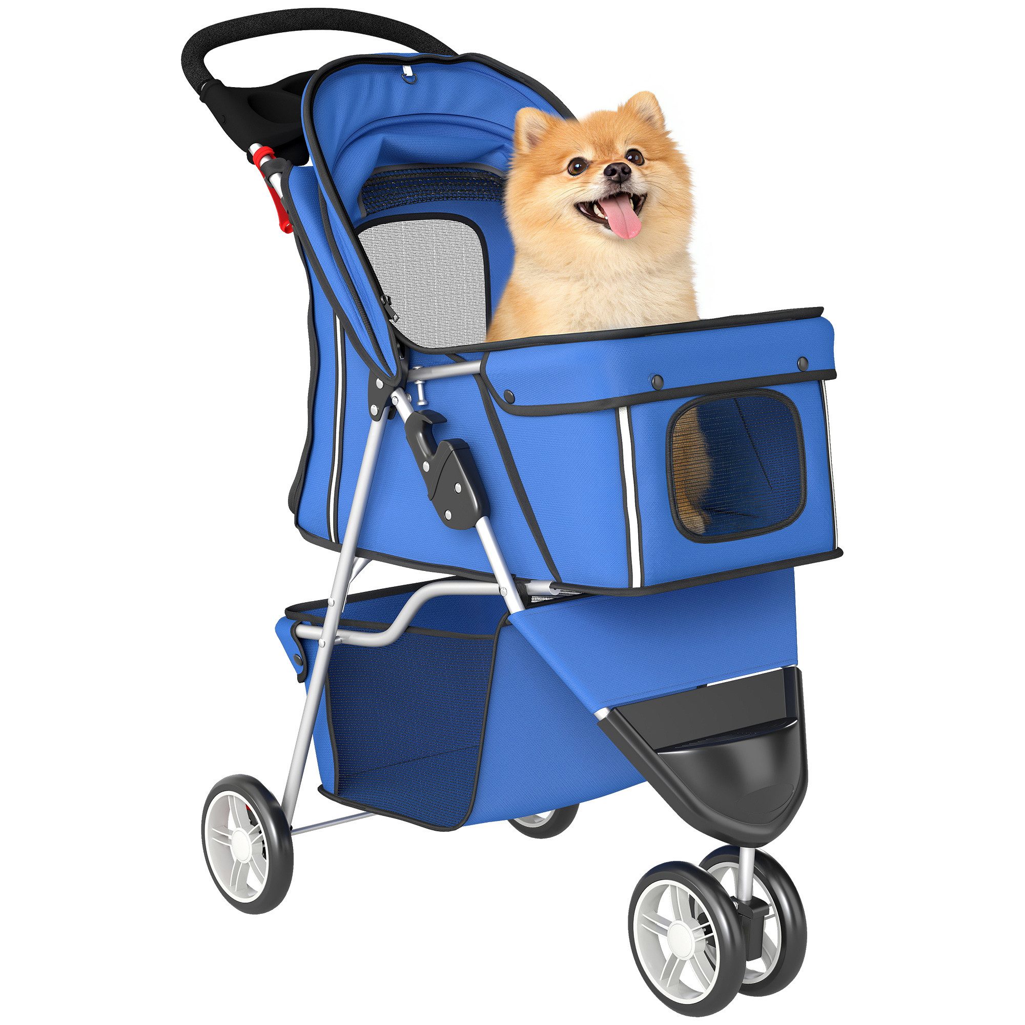 PawHut Hundebuggy Katzenwagen Haustierbuggy verstellbares Verdeck Aufbewahrungskorb, (Faltbar Hundewagen, 1-tlg), für kleine Hunde bis 10kg, Blau