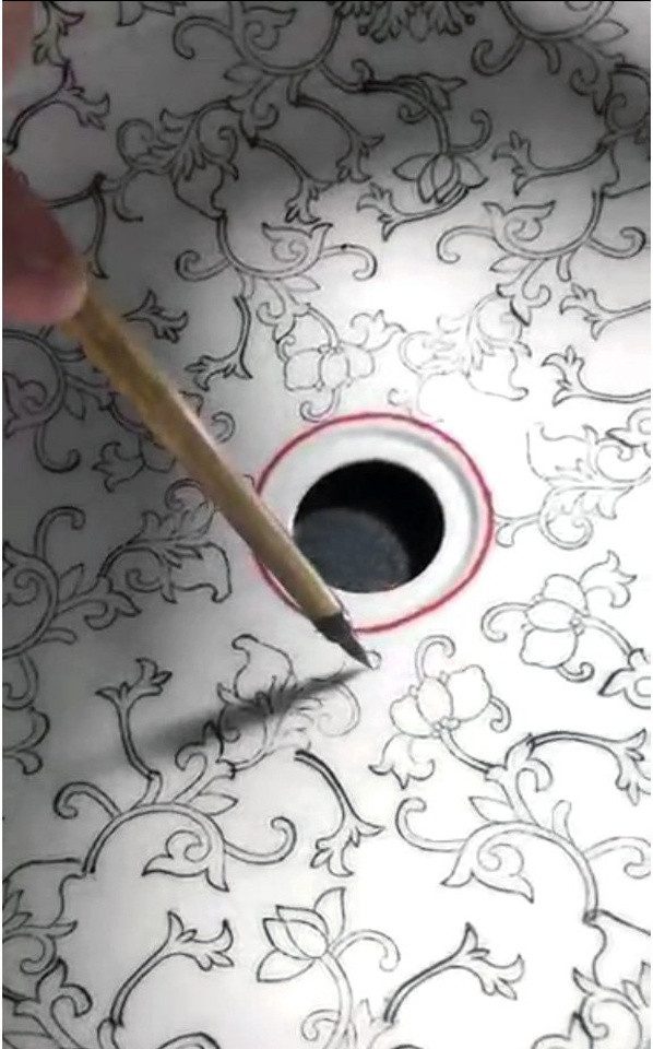 Sapho Waschtisch PRIORI Keramik-Waschtisch Ø 41 cm, weiß mit blau Muster, Sapho-PI012