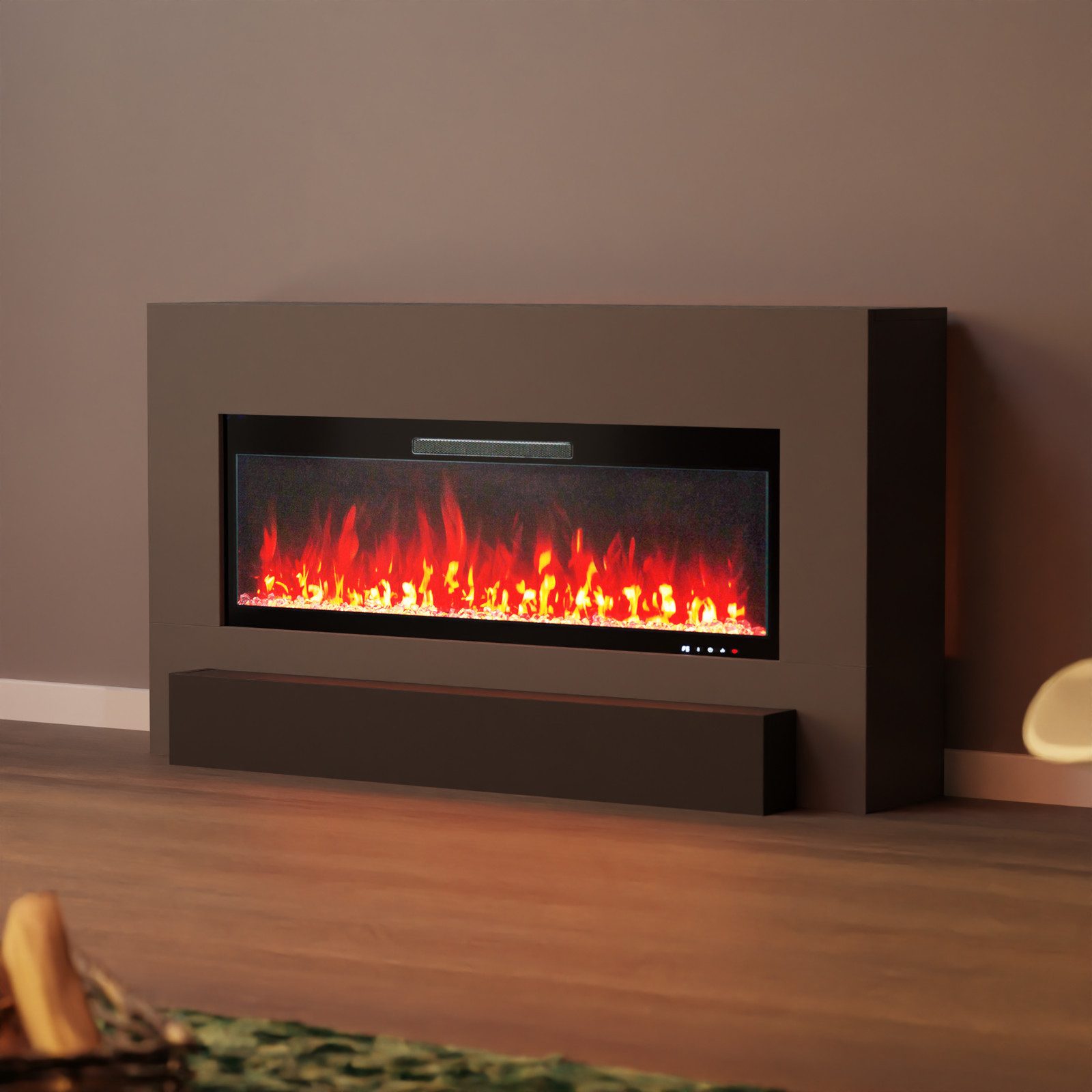GF Core Elektrokamin Hestia weiß / grau / schwarz 3D LED Kamin mit Heizung, Elektrischer Kamin mit 3D Feuer mit Heizung, 2 Dekorationen