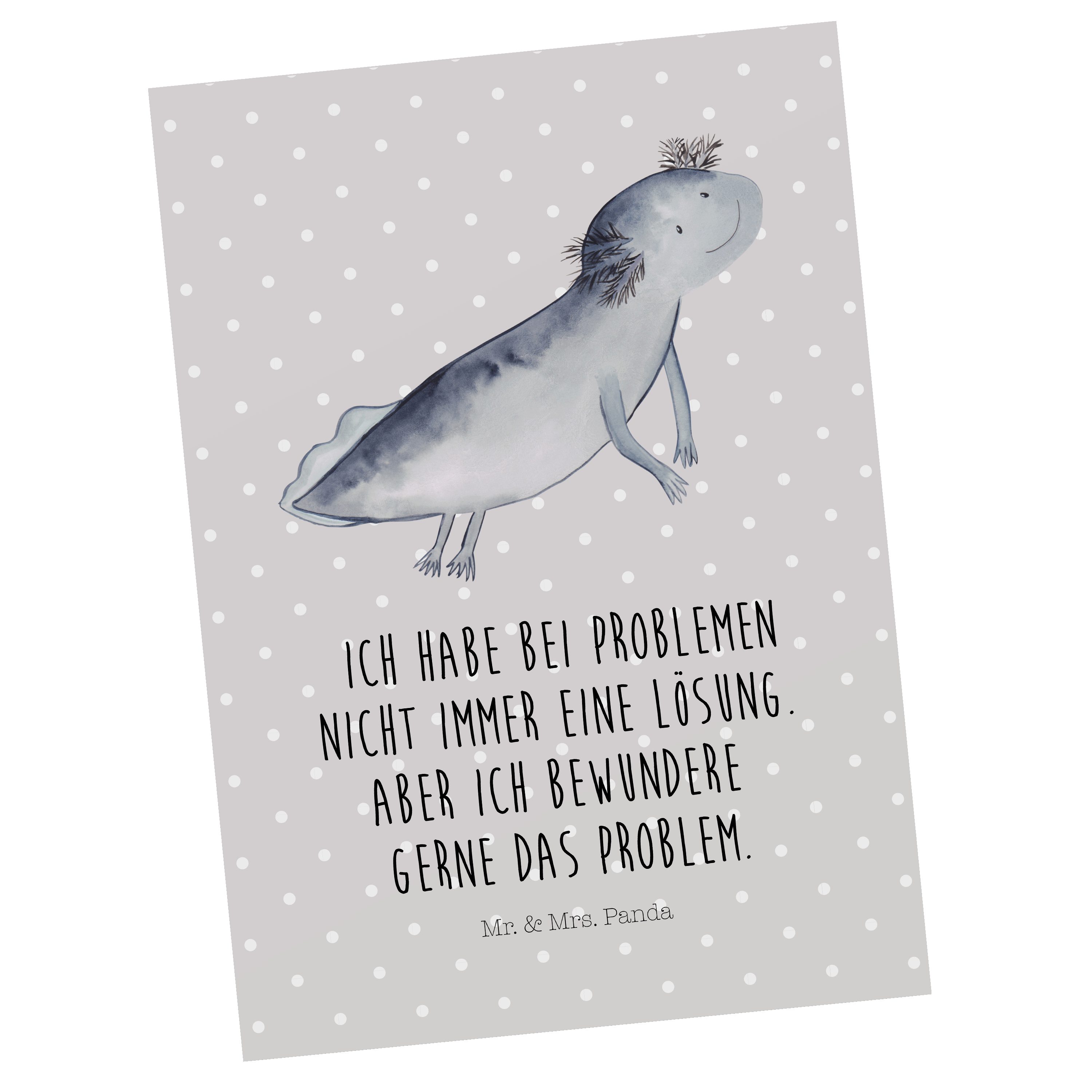 Mr. & Mrs. Panda Postkarte Axolotl schwimmt - Grau Pastell - Geschenk, Einladungskarte, Geburtst