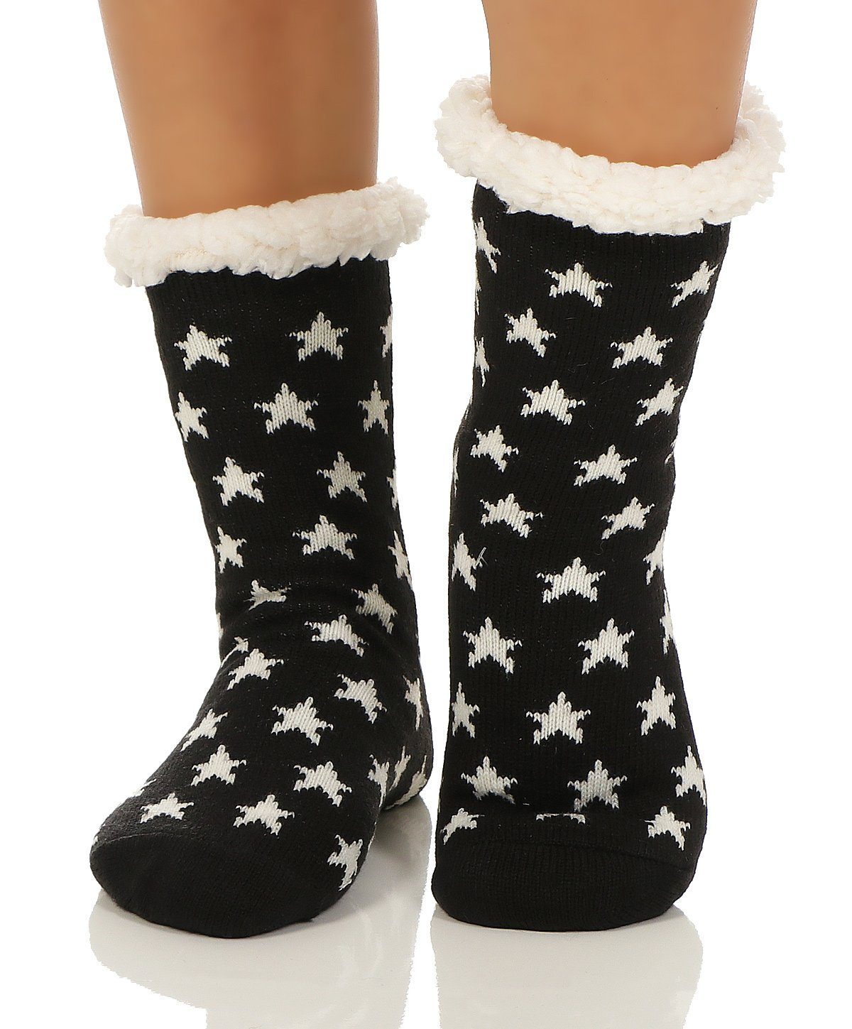 CLEO STYLE Kuschelsocken Damen Hütten Hausschuhe CL 088 Stern Weiß