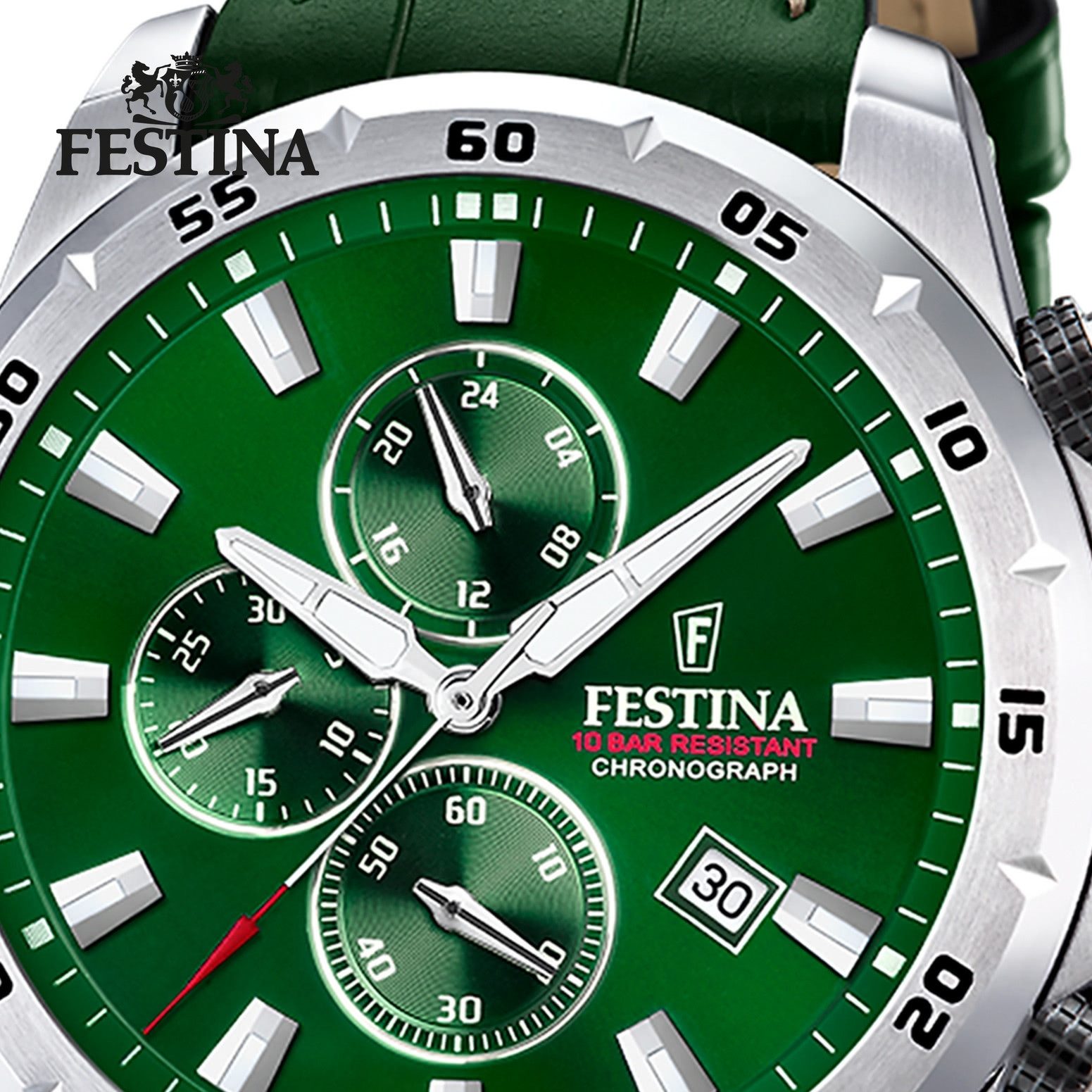 Festina Chronograph Festina Herrenuhr Leder grün Festina, (Chronograph), Herren Armbanduhr rund, Lederarmband grün, Elegant