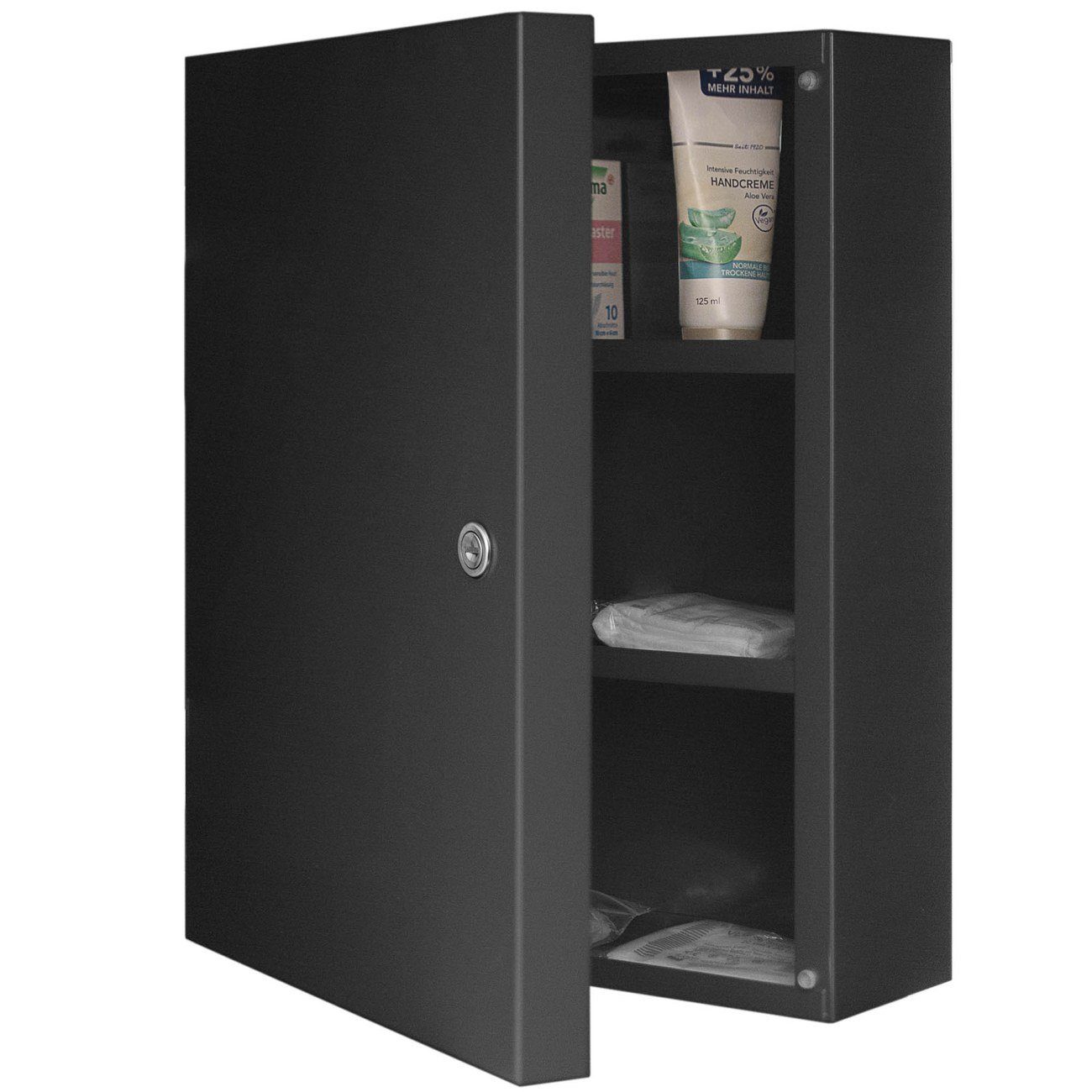 3 x 35 x schwarz kleine 46 Stahl 2 Fächer) Medizinschrank (abschließbar, banjado 15cm große und