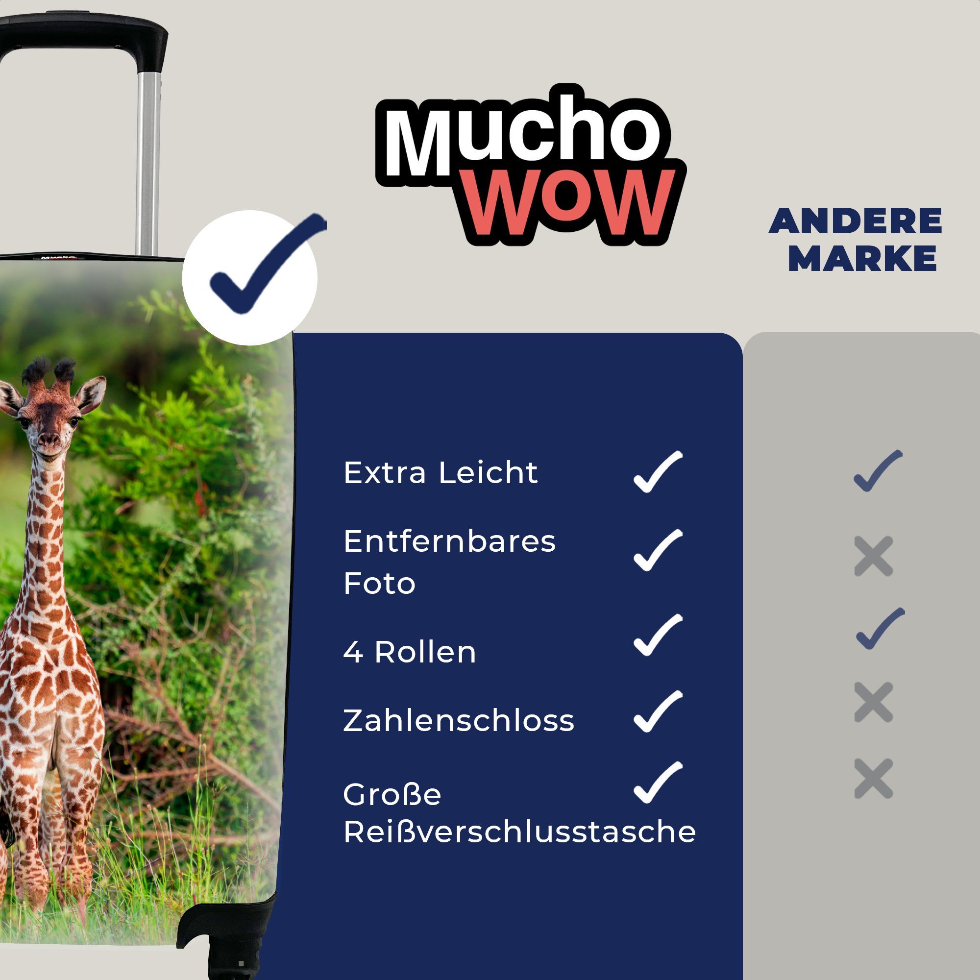 MuchoWow Handgepäckkoffer Reisekoffer Handgepäck Ferien, für - Reisetasche - 4 Trolley, Rollen, rollen, Baby mit Pflanzen, Giraffe