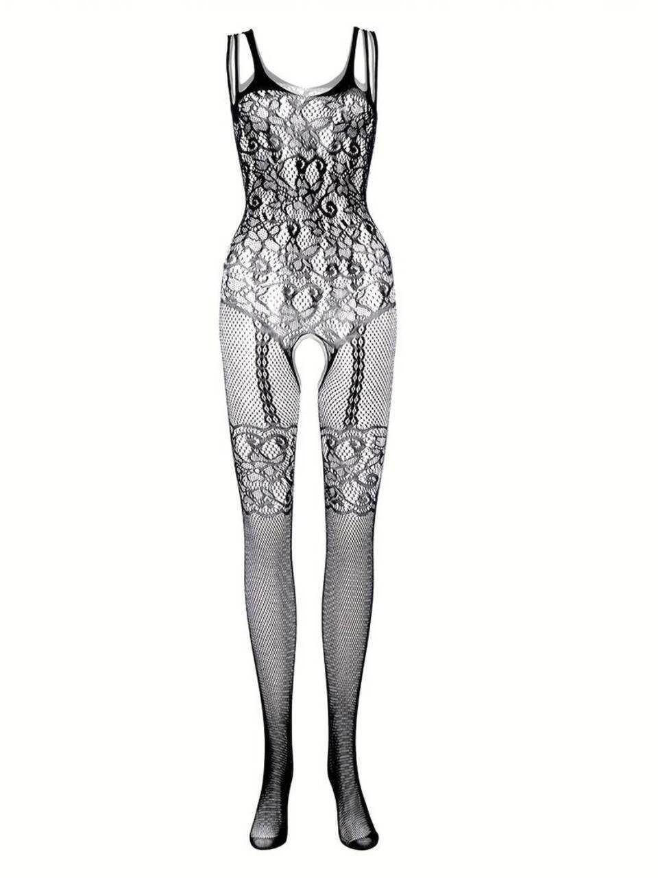 Elegant Love Bodystocking-Ouvert Sexy Strumpfbody – Ärmelloser Catsuit aus Netzstoff, Reizwäsche (Packung 3 St. 3er-Pack) Ouvert Body – Dessous mit offenem Schritt für besondere Anlässe, XS–XL