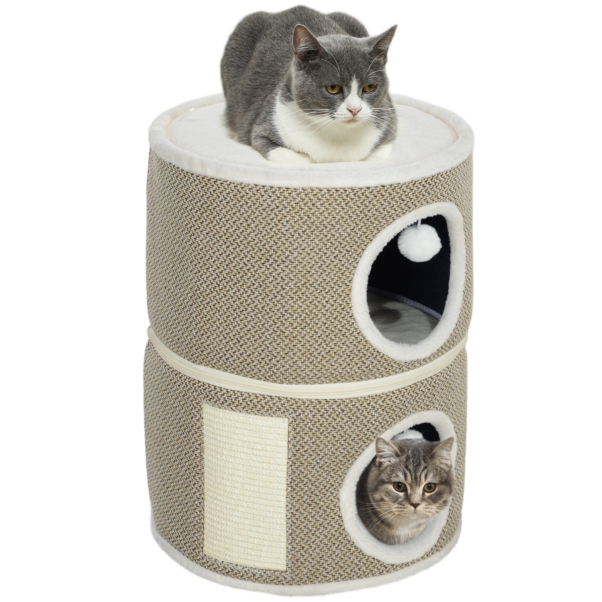 PawHut Kratztonne 30 cm hoch, mit Höhle, aus Sisal, (Katzentonne, 1-tlg., Katzenbaum), für Katze bis 5 kg, Kaffee