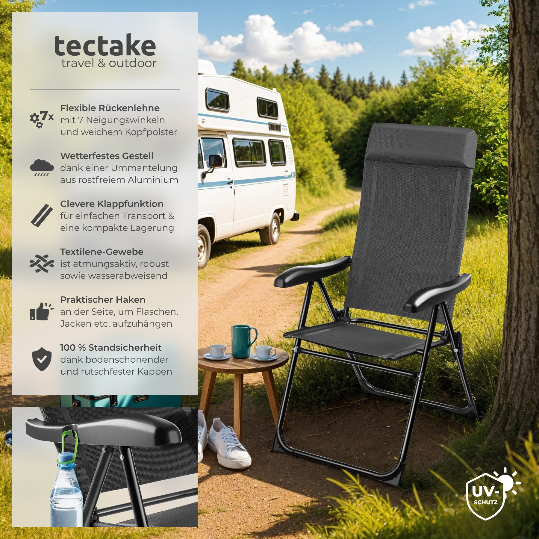 tectake Campingstuhl Müritz (Set., 2 St), Robuste Stahlgestelle ummantelt m günstig online kaufen