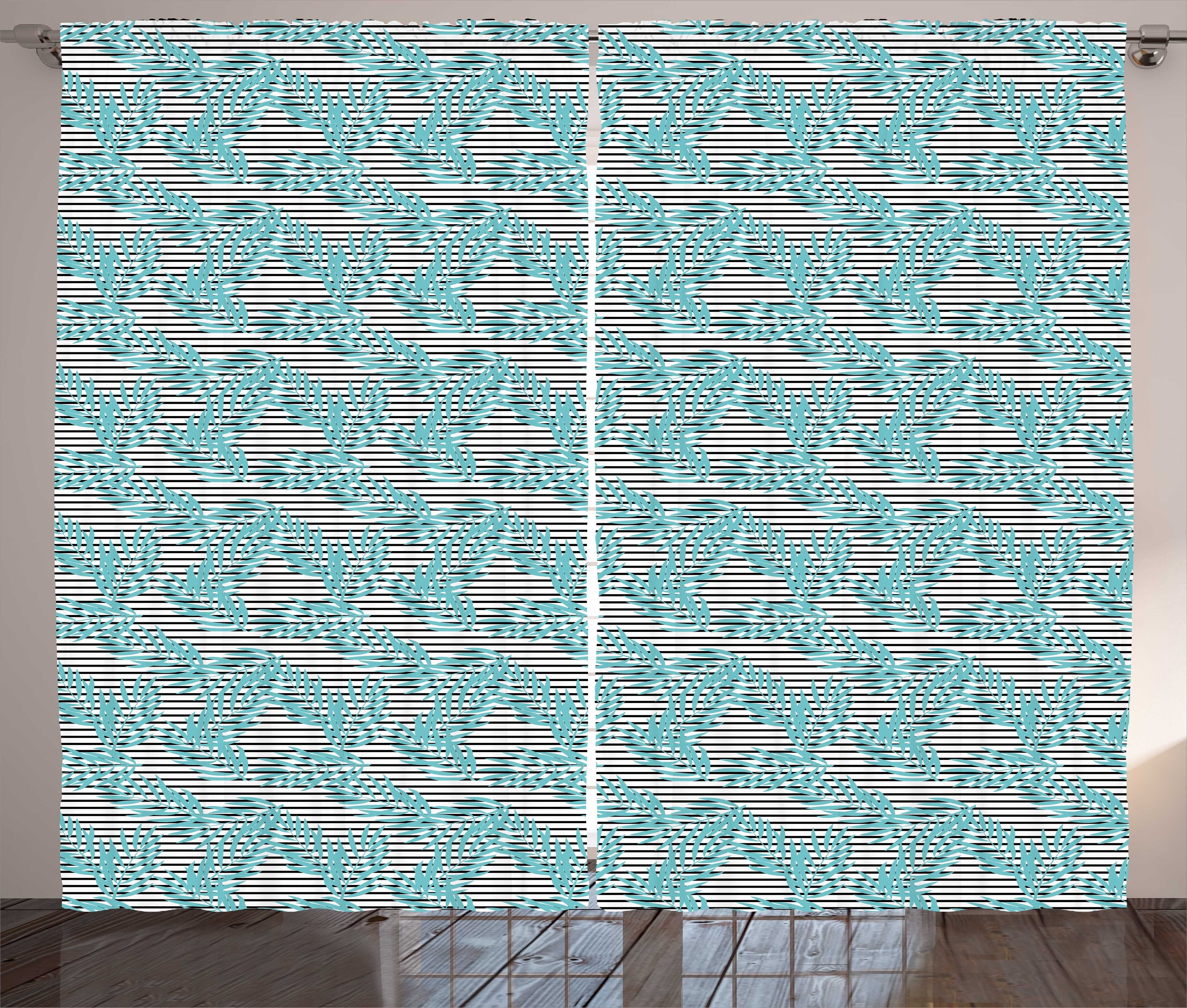 Stripes Schlaufen Haken, Kräuselband Botanik Schlafzimmer und Abstrakte mit Gardine Vorhang Abakuhaus, Blätter Kunst