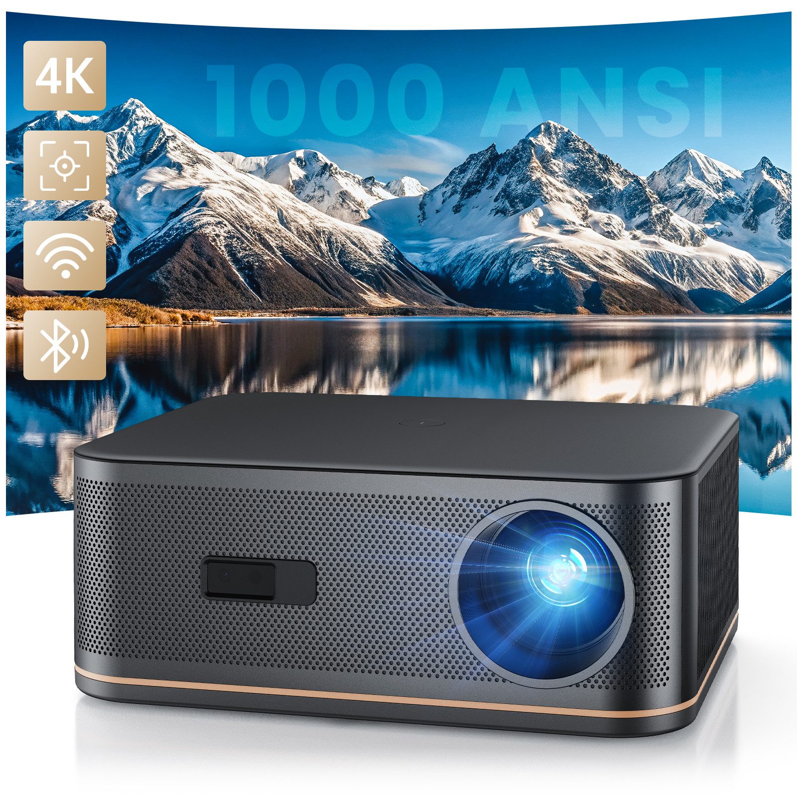 HOPVISION Projektor mit WiFi 6, Bluetooth 5.2, 1000 ANSI Lumen, 4K-Unterstützung Beamer (1000 lm, 20000:1, 1920 x 1080 px, 50% Zoom & 300" Display, AI Autofokus, 4P/6D Keystone)