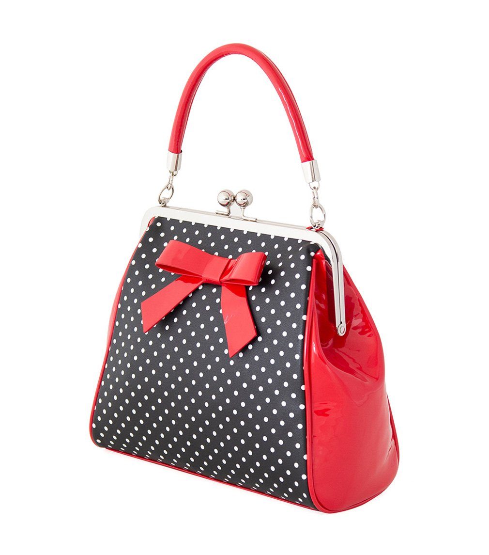 Banned Handtasche Polka Star Schwarz, Vintage Retro Lack Schleife Henkeltas günstig online kaufen