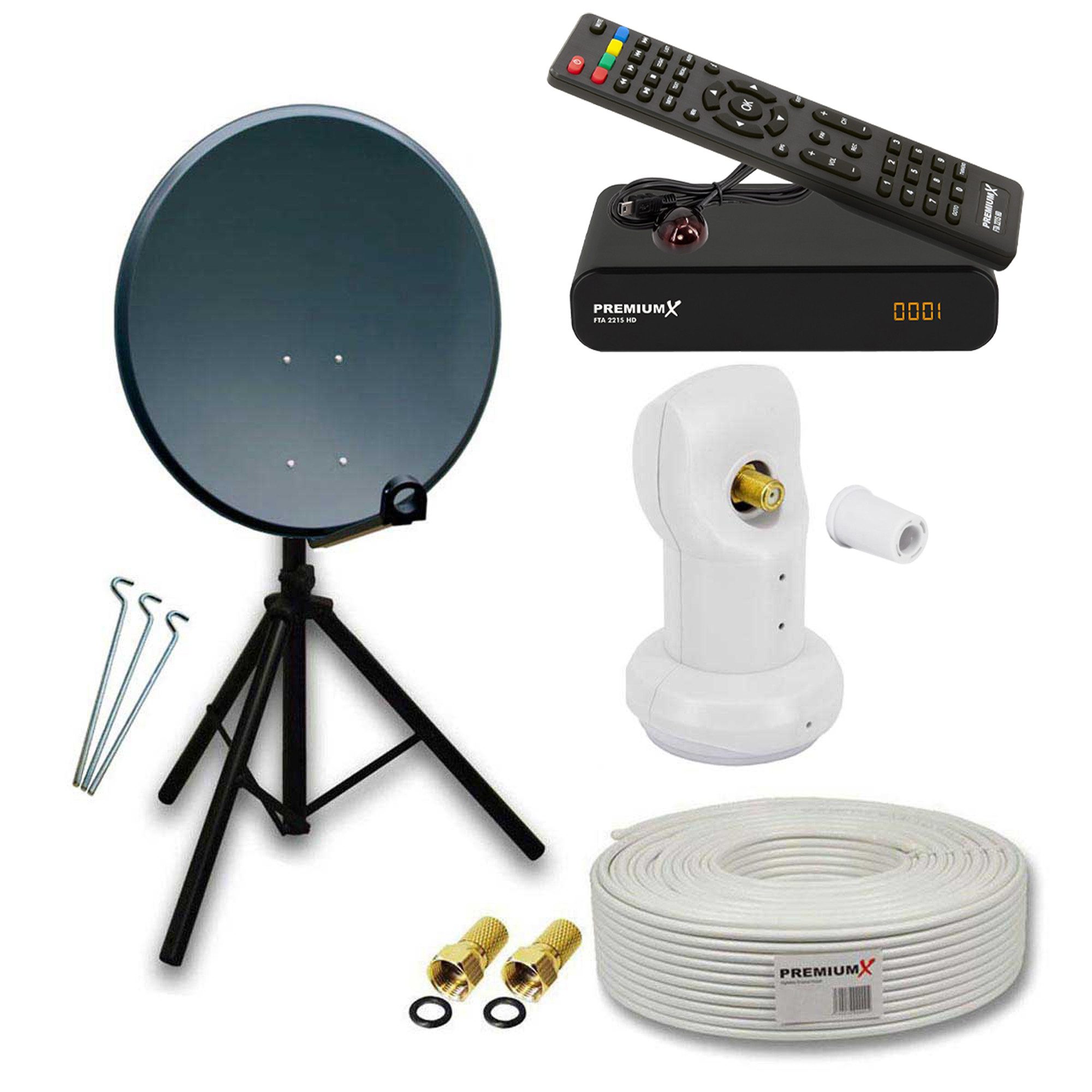 Satelliten-Komplettanlage 80cm Single LNB Stativ Kabel Sat-Receiver SAT-Antenne