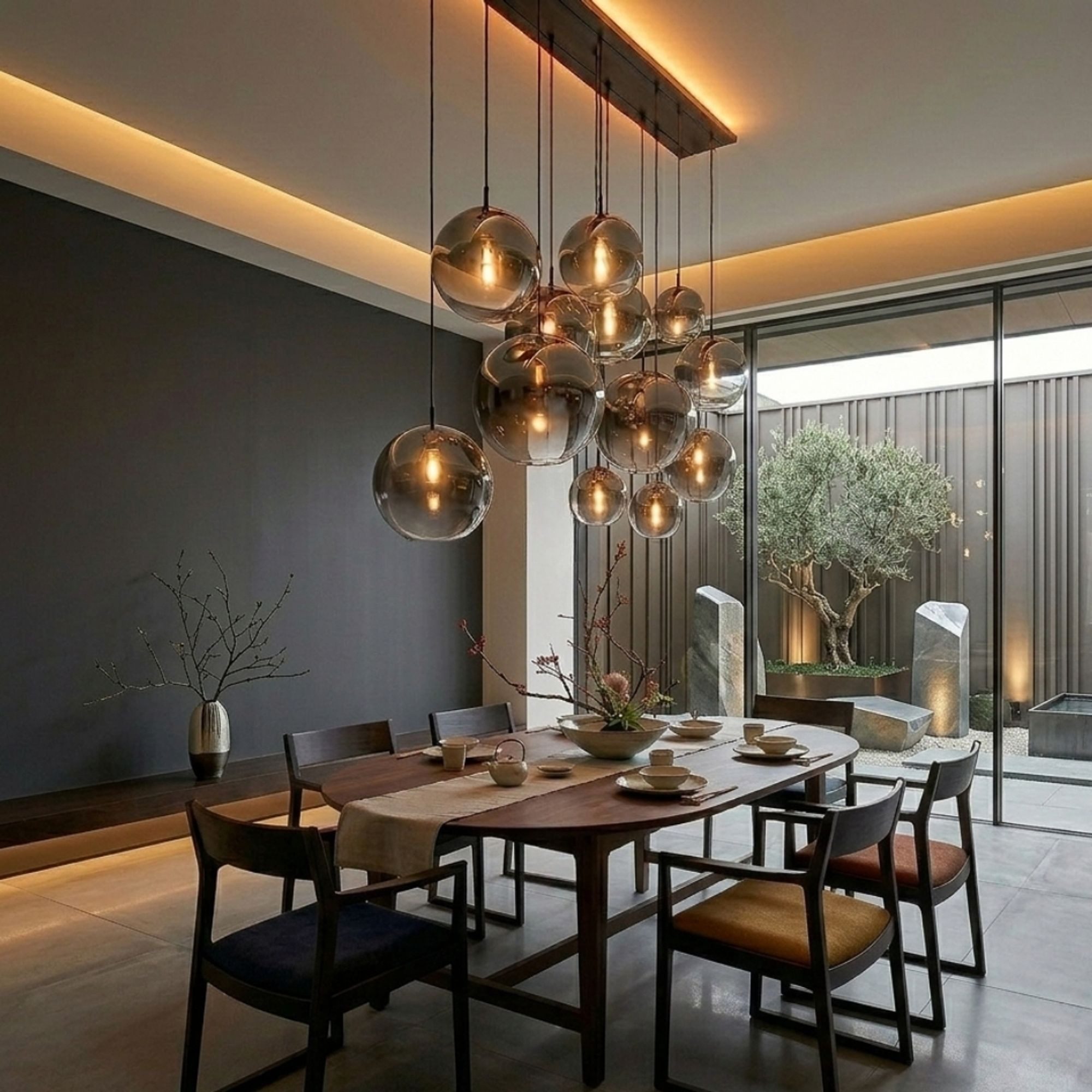 s.luce Pendelleuchte Orb Esszimmerlampe 12-flammig 160cm 2-reihig