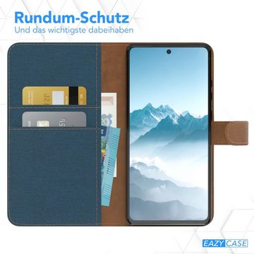 EAZY CASE Handyhülle Bookstyle Jeans für Samsung Galaxy Note 20 6,7 Zoll, Klappcase mit Standfunktion und Kartenfach Stoff Schutzhülle Blau