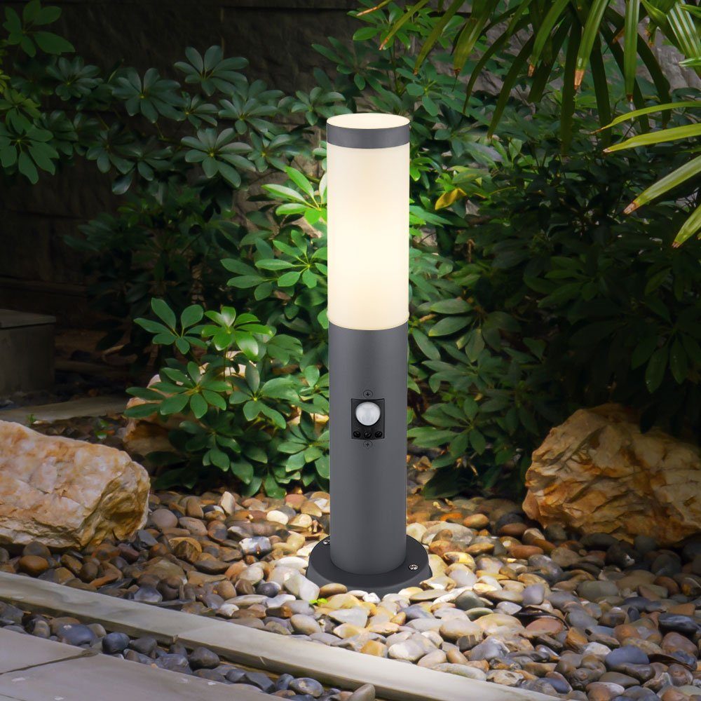 etc-shop Sockelleuchten, Leuchtmittel nicht Außen inklusive, E27 Edelstahl Garten Gartenstehlampe Wegeleuchte Sensor - Anthrazit Stehleuchte