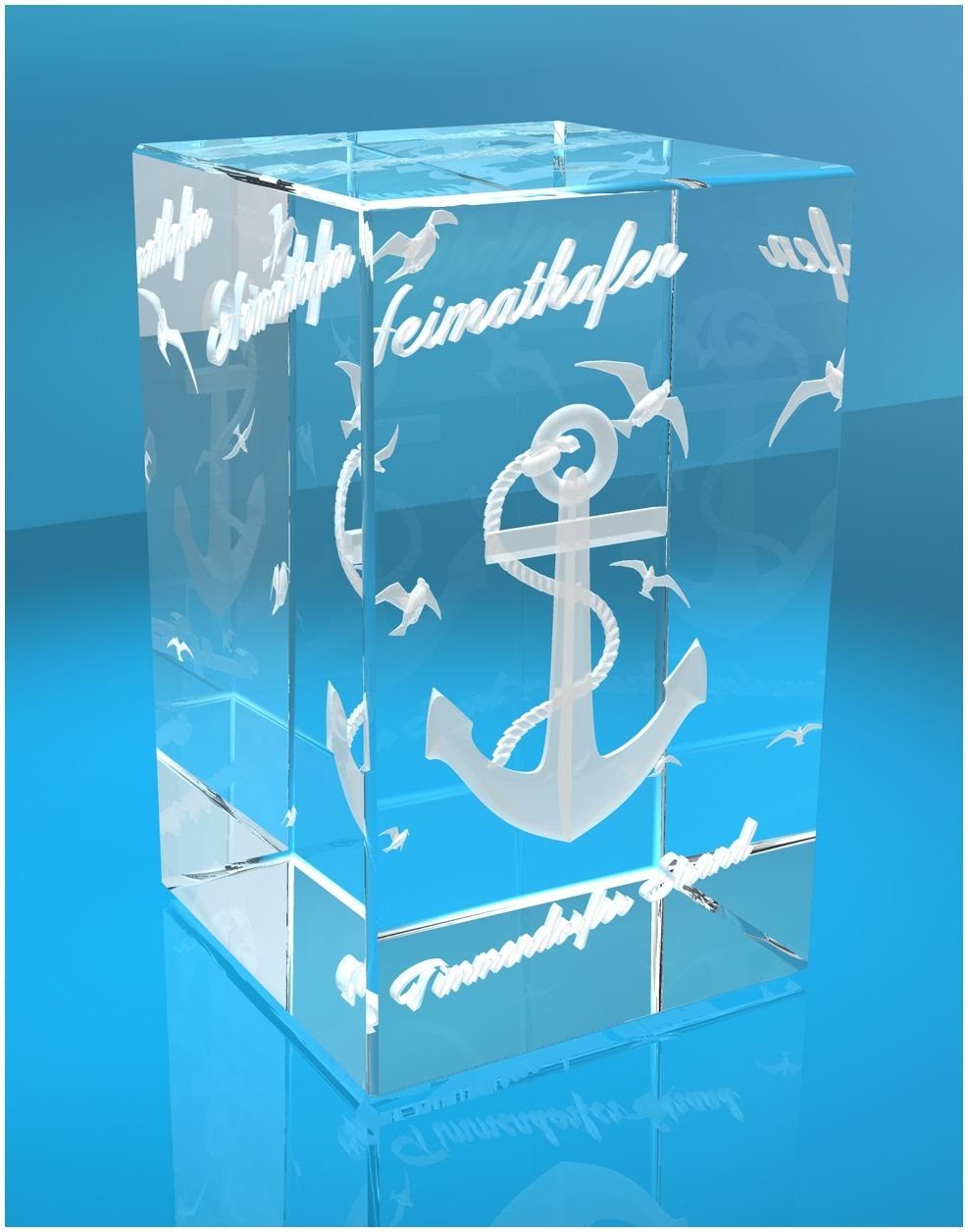 Germany, Timmendorfer-Strand, Geschenkbox, Hochwertige Made in Glasquader VIP-LASER Dekofigur I Familienbetrieb 3D Heimathafen