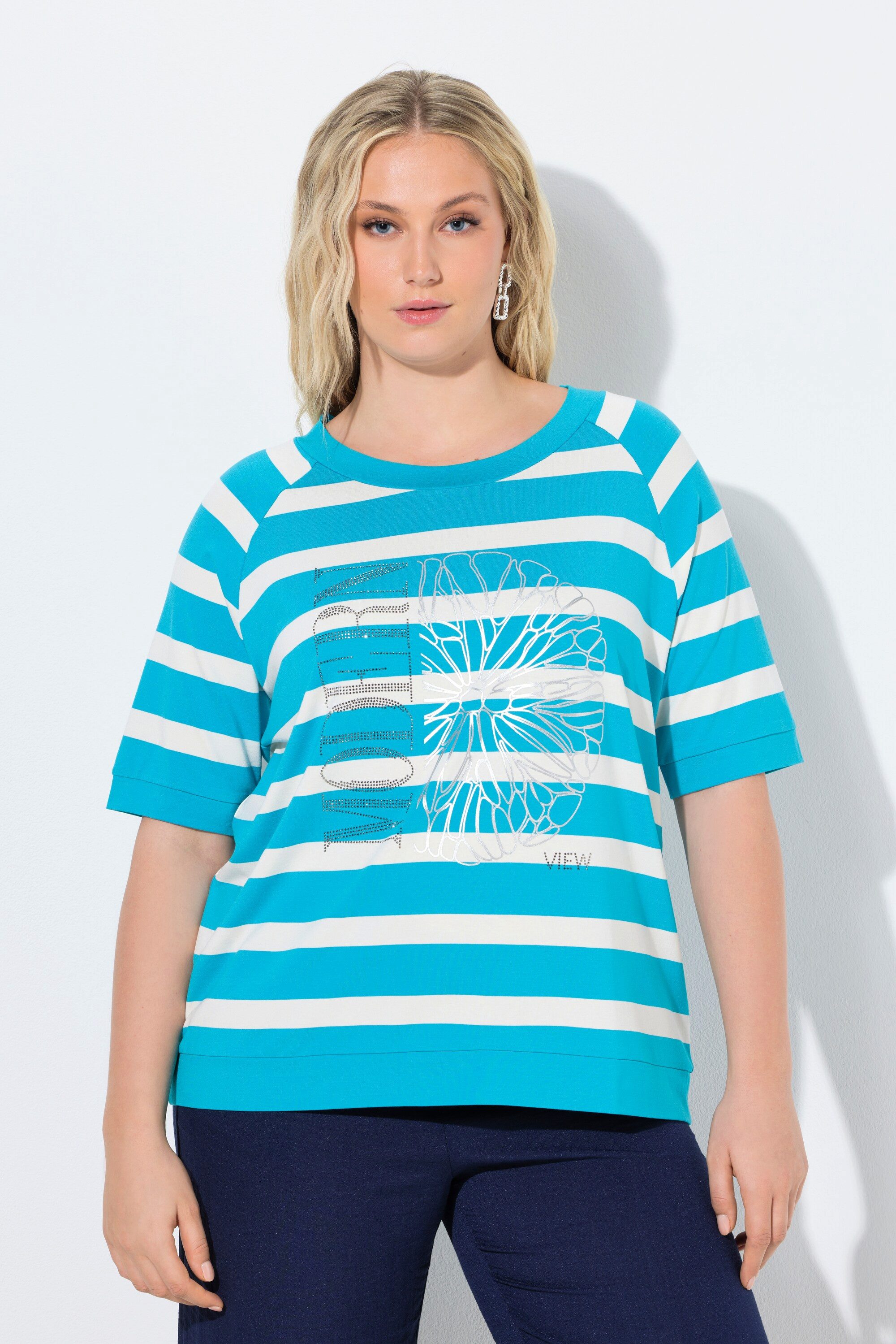 Ulla Popken T-Shirt Shirt Ringel Zitrusmotiv Rundhals Halbarm