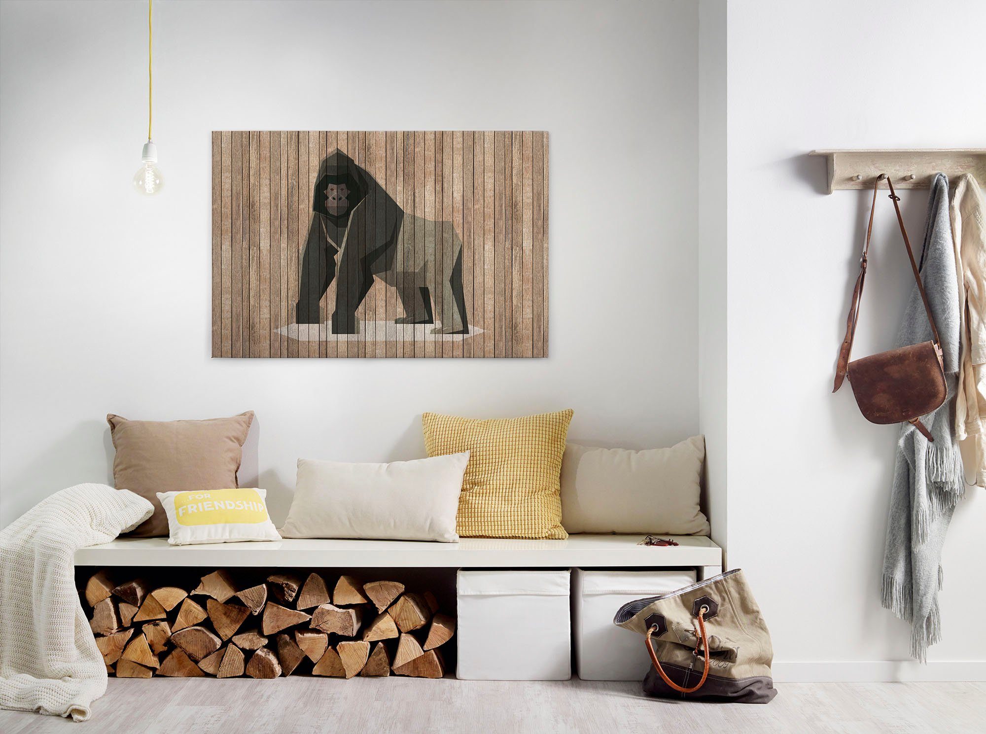 A.S. Création Leinwandbild born to be wild 3, Kinder, Kunst, Tiere (1 St), Keilrahmen Holzoptik Gorilla Tiere Leinwand-Bild Wohnzimmer modern