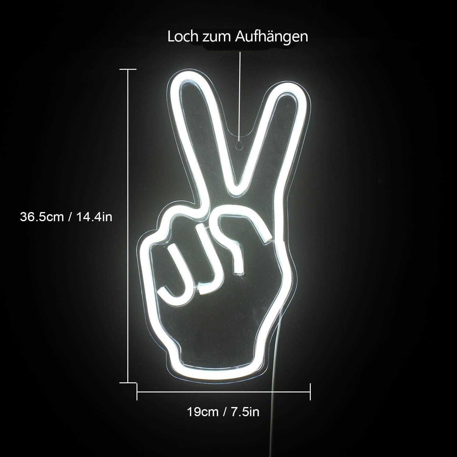 zggzerg LED Sign Wandleuchten Wandschild Peace Gesture Stirnlampe Licht LED (1-St) Victory Neon