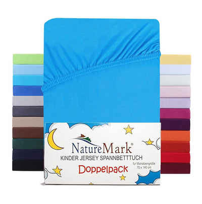 Spannbettlaken Jersey Spannbettlaken, NatureMark, 100% Baumwolle, Gummizug: rundum, (2 Stück), Kinder Spannbetttuch, für Baby-/Kinderbett, 70x140 cm, Türkis