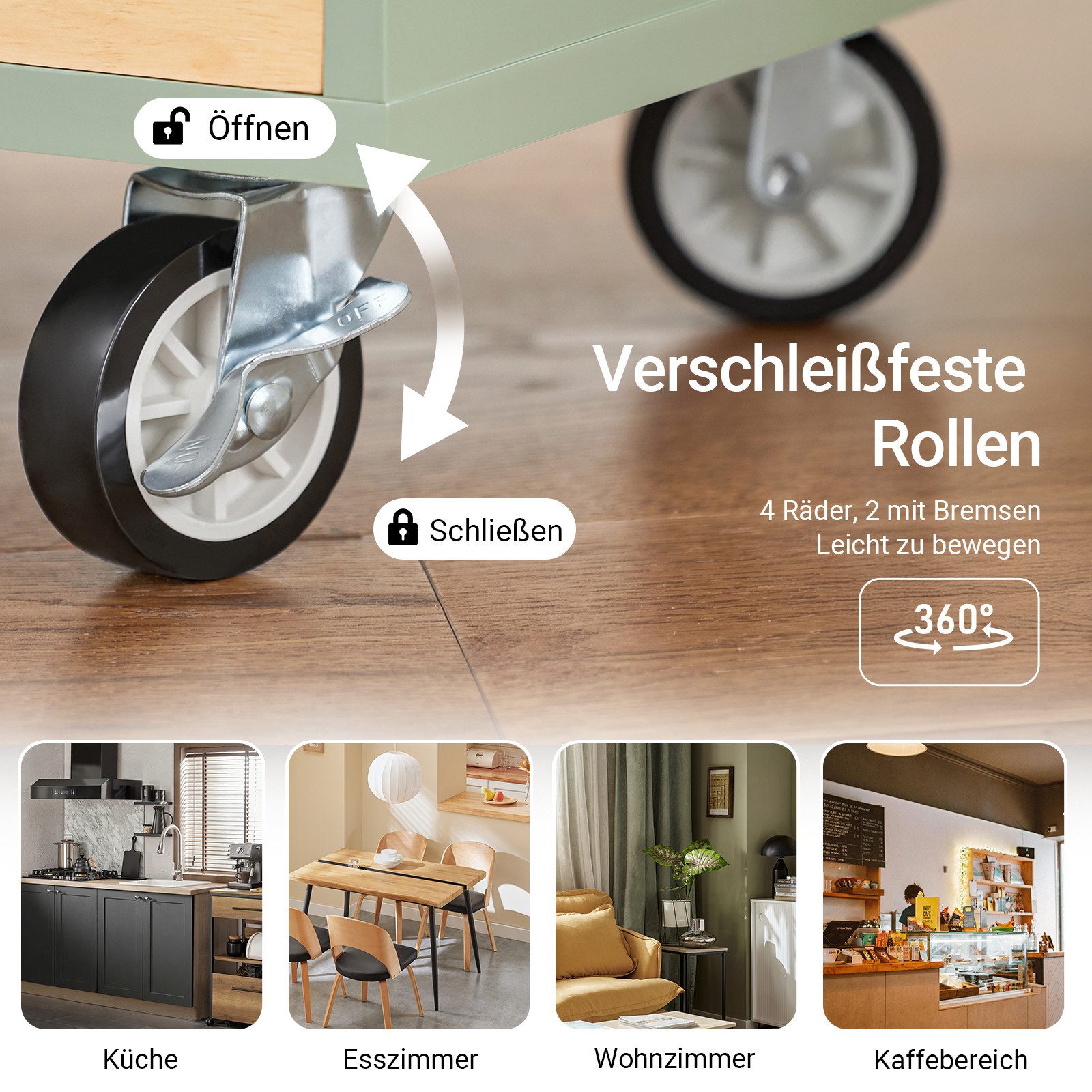 SoBuy Küchenwagen FKW114, Servierwagen Küchen Aufbewahrungseinheit auf Rollen, Küchenschrank mit Arbeitsplatte Kücheninsel Rollwagen Sideboard – Bild 4 von 5