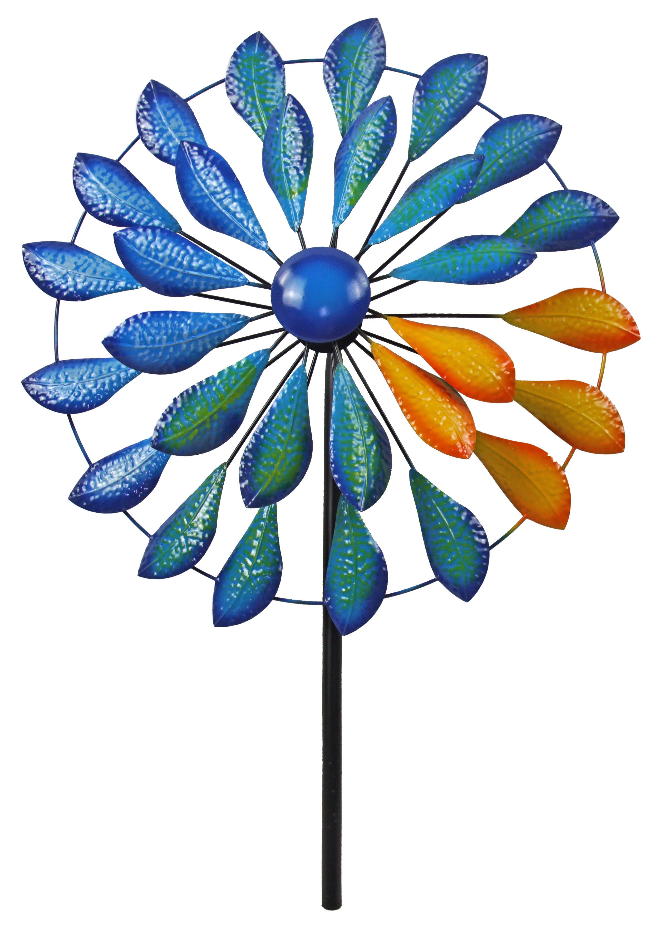 IKO Deko-Windrad Buntes Windspiel im Blätter-Design – Farbtupfer für Ihren Garten (1 St), Windrad, bunt, Metall, Gartendeko, wetterfest, Balkon, Garten