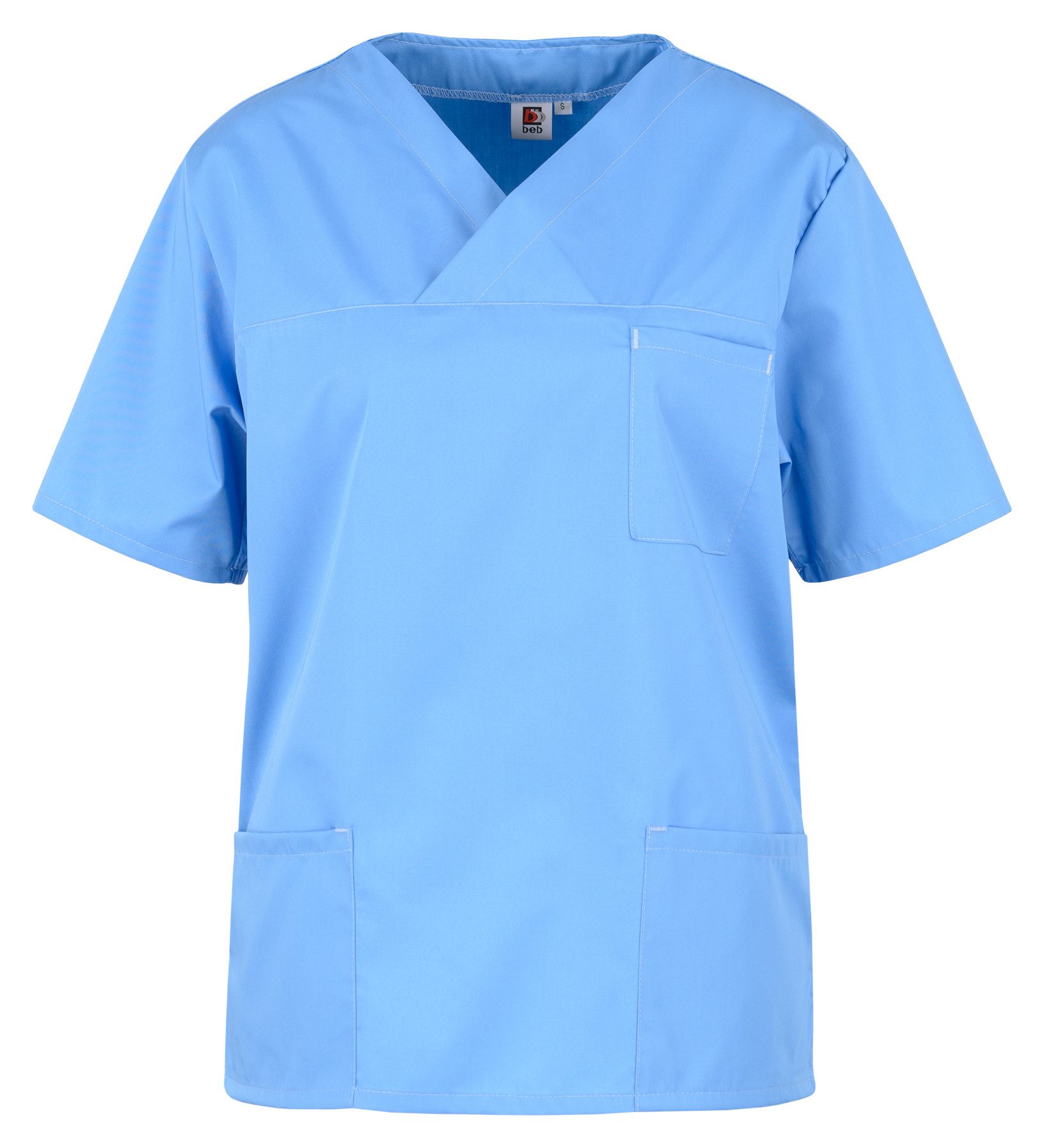 Schlupfbluse beb Basic Schlupfkasack Unisex Kurzarm Hellblau