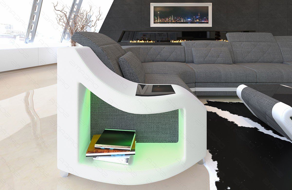 Dreams Polsterstoff Sofa wahlweise grau-weiß Form Designersofa Swing Bettfunktion Couch mit Strukturstoff H Stoffsofa, Wohnlandschaft U Sofa