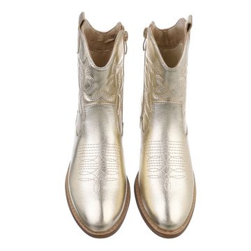 Ital-Design Kinder Cowboyboots Western Stiefelette Blockabsatz Stiefeletten in Gold