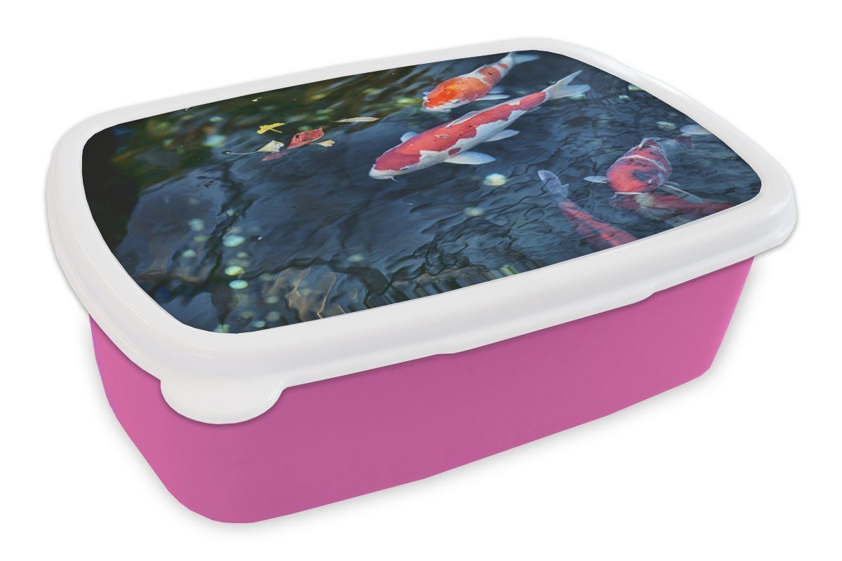 MuchoWow Lunchbox Vier Koi-Karpfen in Snackbox, rosa für Erwachsene, Kunststoff Teich, Kinder, Mädchen, Brotbox einem (2-tlg), Brotdose Kunststoff