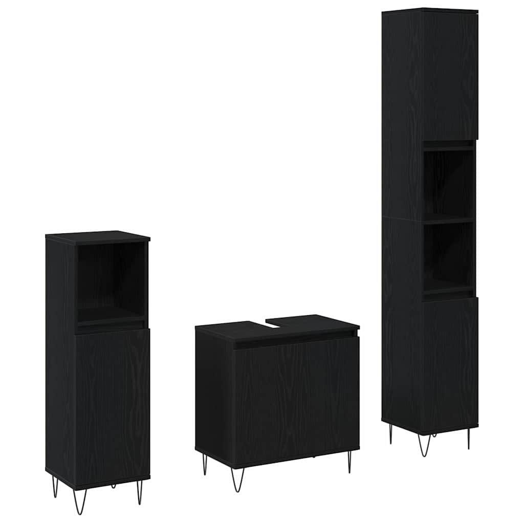 Badezimmer-Set Badezimmermöbel-Set 3 pcs Schwarz Eichen-Optik 30 x 30 x 190 cm