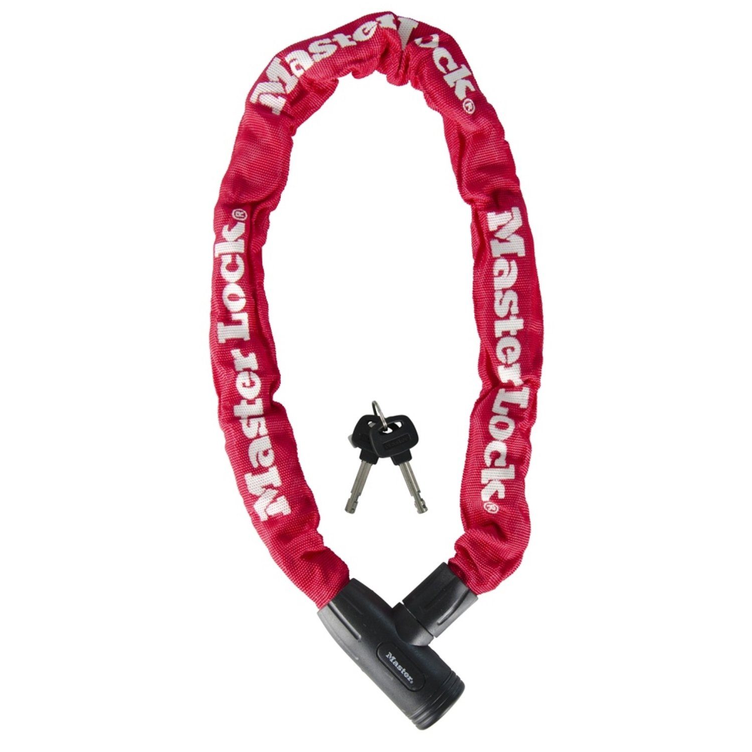 Master Lock Kettenschloss Ketten-Schloss 90cm Rot Fahrrad-Schloss, Panzer-Schloss mit Stahlglieder, Kette aus gehärtetem Stahl, Nylon-Abdeckung zum Schutz vor Kratzern, 2 Schlüssel