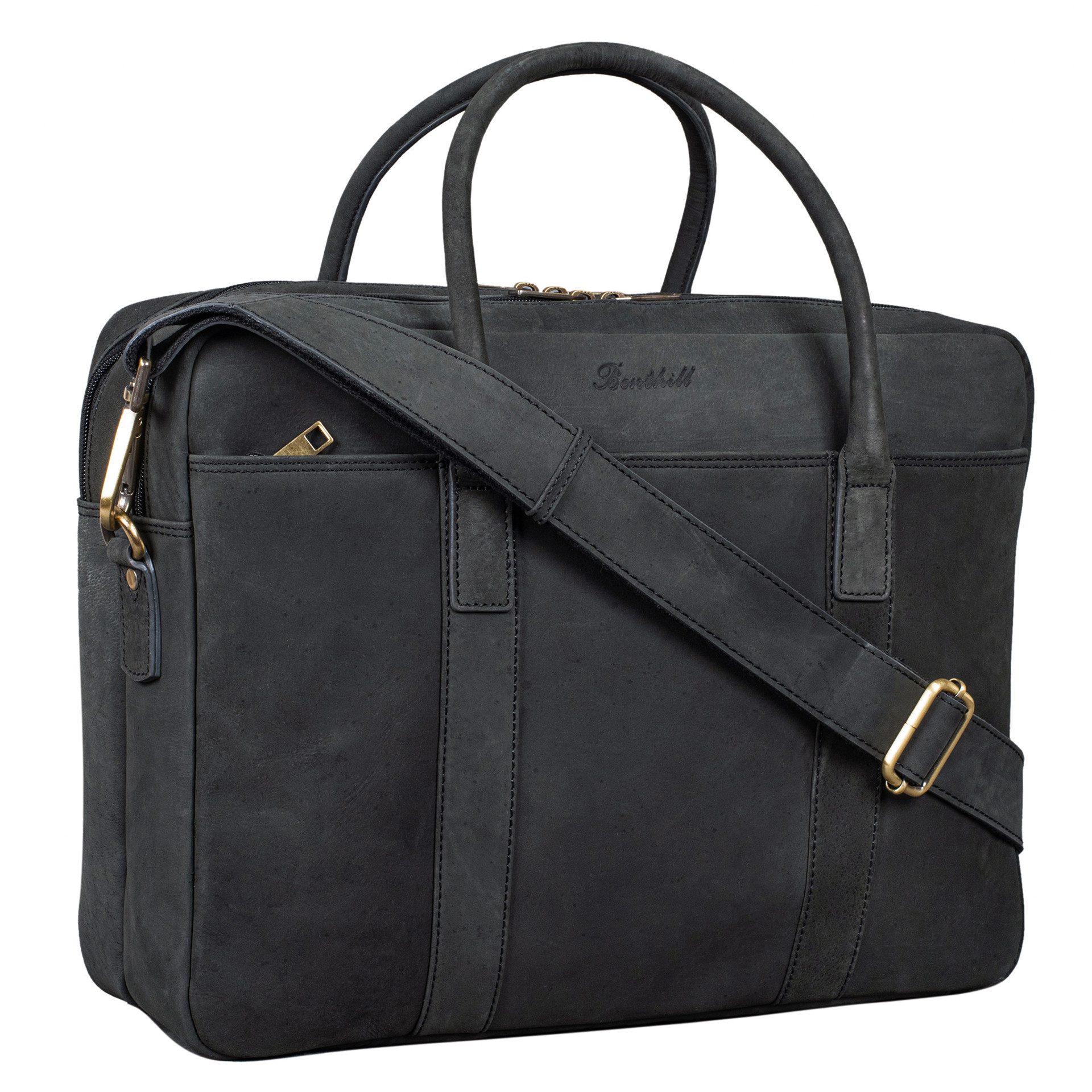 Benthill Aktentasche Echt Leder Notebooktasche Herren Laptoptasche Vintage Umhängetasche, Schultergurt / Umhängegurt Reißverschlussfach