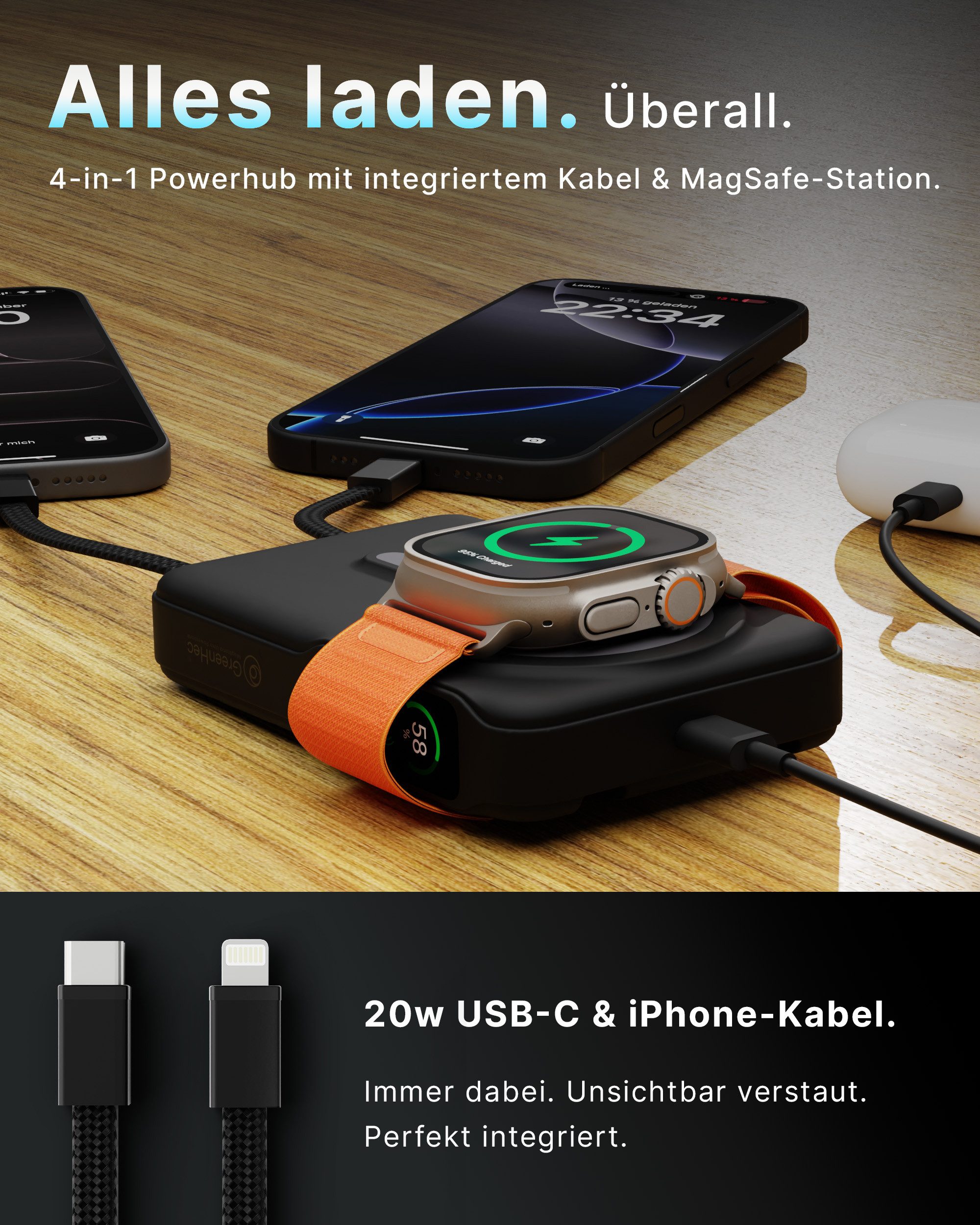 GreenHec MagSafe Powerbank iPhone 17 16 15 14 13 12 11 Magnet Wireless 10000mAh Powerbank GreenHec MagStand Ultra Powerbank A 10000 mAh (1.5 V), Pro Max Air Stand 15w Fast Induktives Laden Plus Akku Batterie Ständer