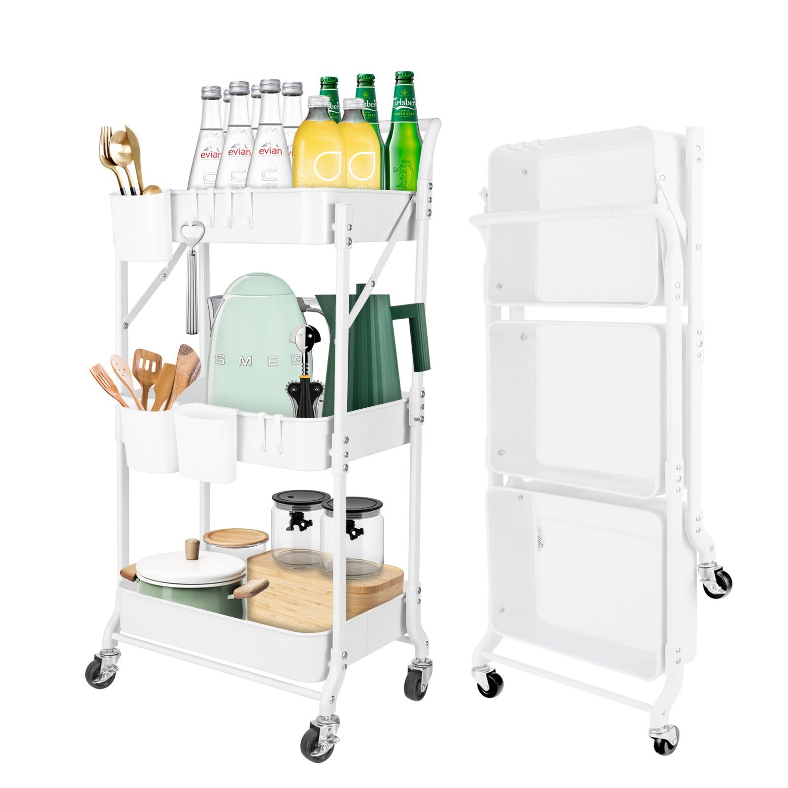 HomeGuru Beistellwagen 3 Etagen, klappbar Servierwagen, Metall-Stauraumwage günstig online kaufen