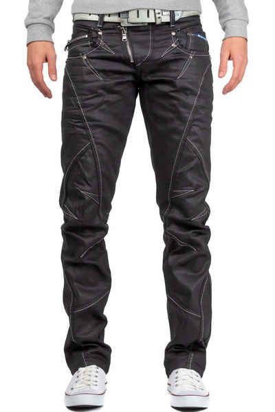 Cipo & Baxx 5-Pocket-Jeans Hose BA-C0812 in Schwarz Glänzend mit weißen Nähten