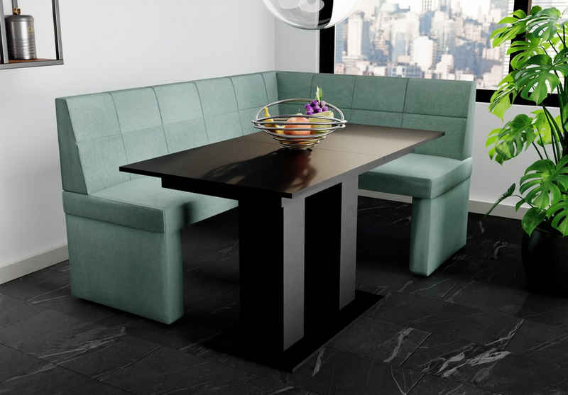 Fun Möbel Eckbankgruppe Eckbankgruppe „BLAKE“ Размер 168x128cm mit Tisch Schwarz, ausziehbarer Tisch
