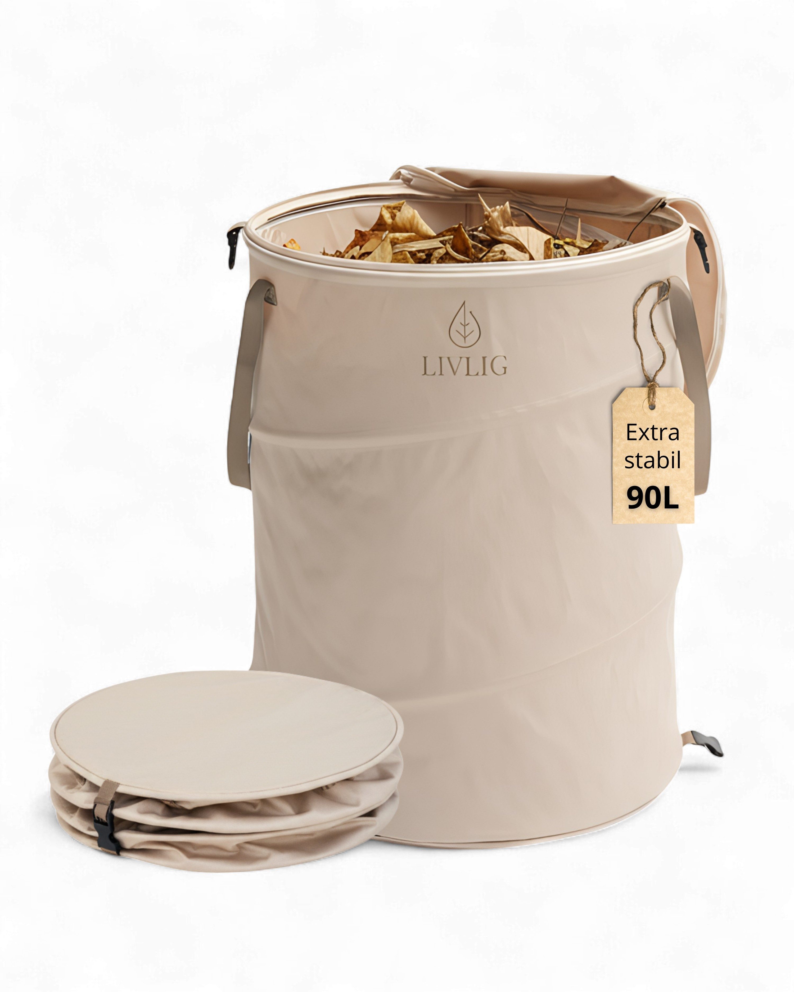 LIVLIG Gartensack 90L, Laubsack mit Deckel, Pop-Up Gartenabfallsack, für Laubabfälle, Gras-Schnitt, Wäsche, Kinderspielzeug, Gartensack, Wäschesack, faltbarer Laubsack