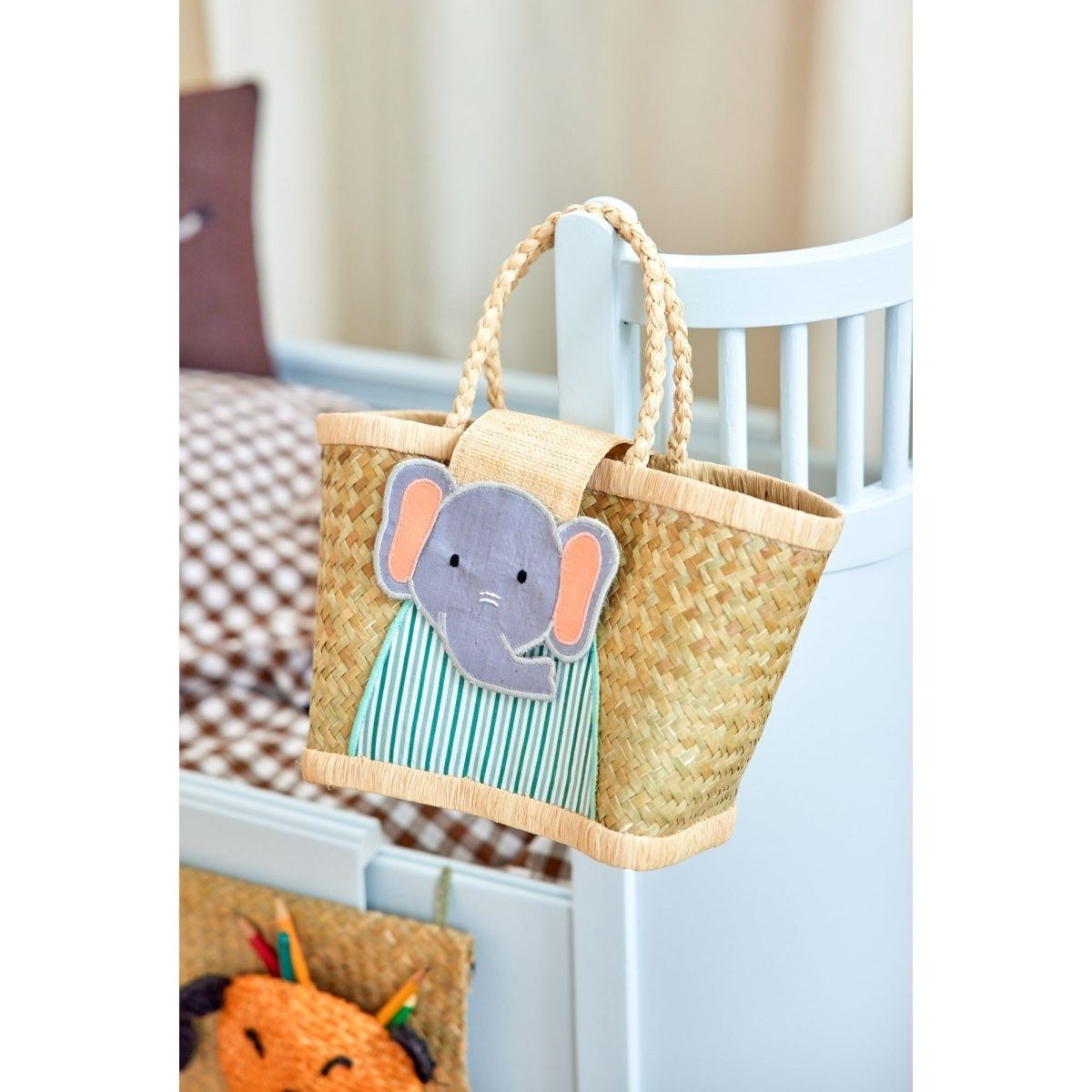 rice Handtasche Kindertasche aus Raffia handgefertigt 20x12x18 cm verschiedene Motive