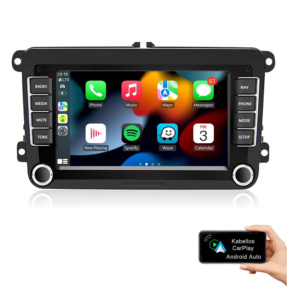ESSGOO 7" Android 14 Für VW GOLF 5 6 Touran Polo Passat Caddy Seat Skoda EOS Autoradio (DAB+ (optional), FM, RDS, Carplay Android Auto Bluetooth EQ USB GPS Navi WIFI Touchscreen 2 DIN)