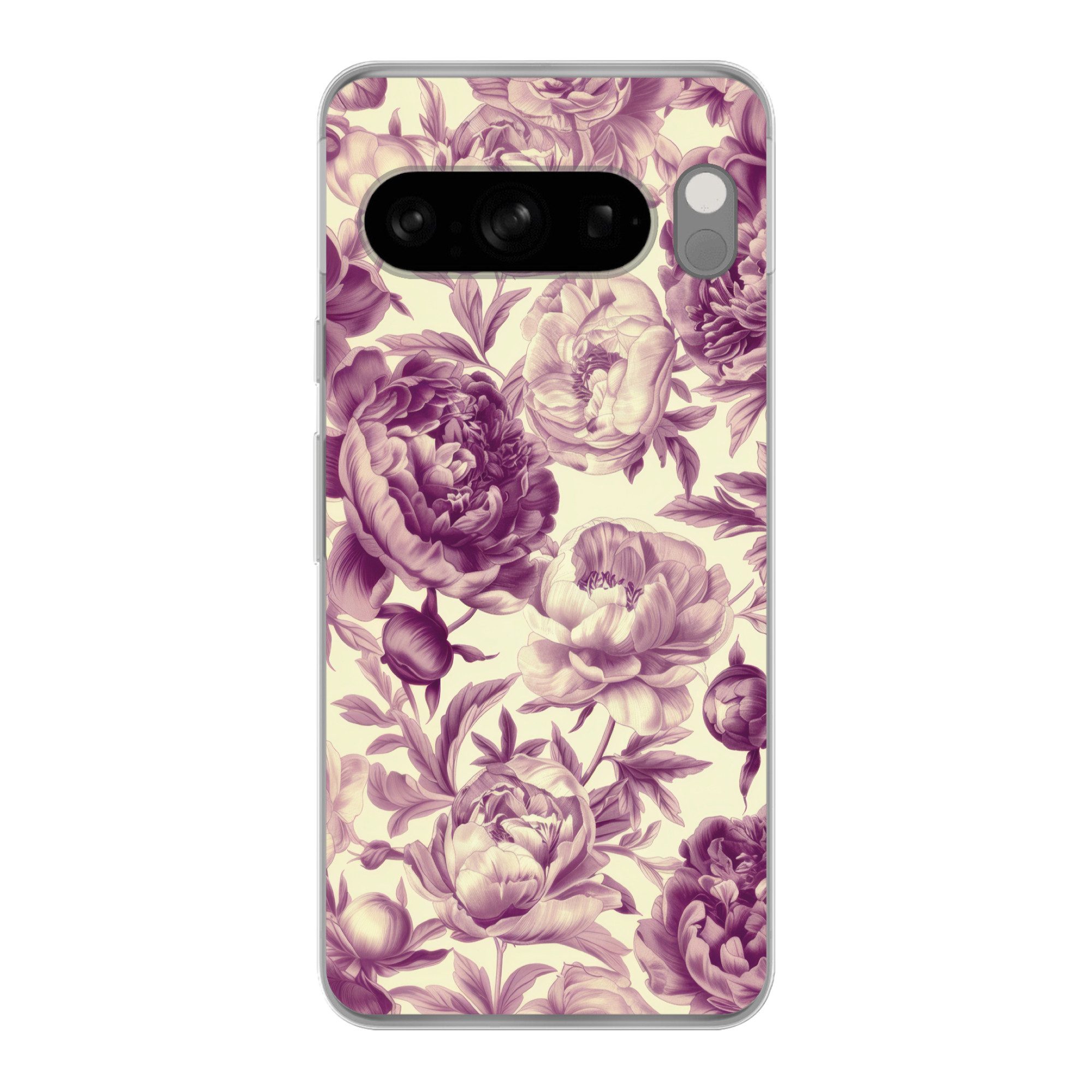 MuchoWow Handyhülle für Google Pixel 8 Pro Blumen - Muster - Lila - Beige, Phone Case, Silikon, Schutzhülle Dünn