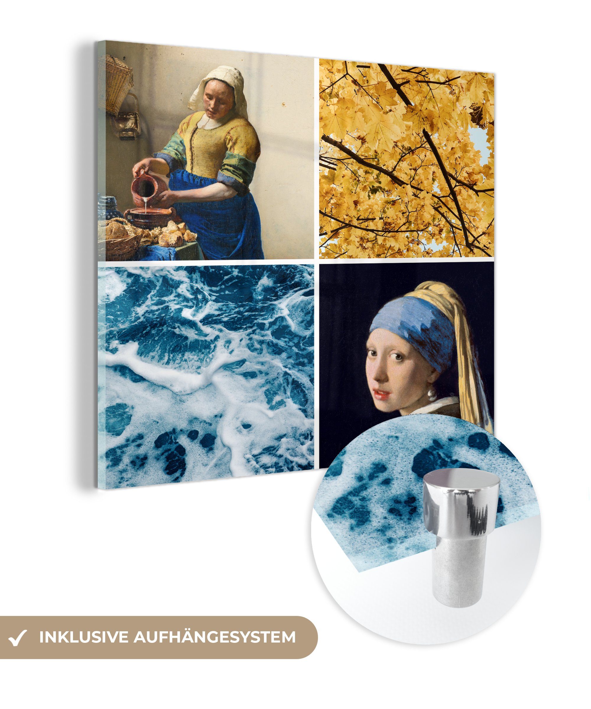MuchoWow Acrylglasbild - - auf Milchmädchen Wanddekoration Glasbilder - Wandbild auf - Glas Collage, Mädchen St), Foto (1 Glas Perlenohrring mit - Bilder