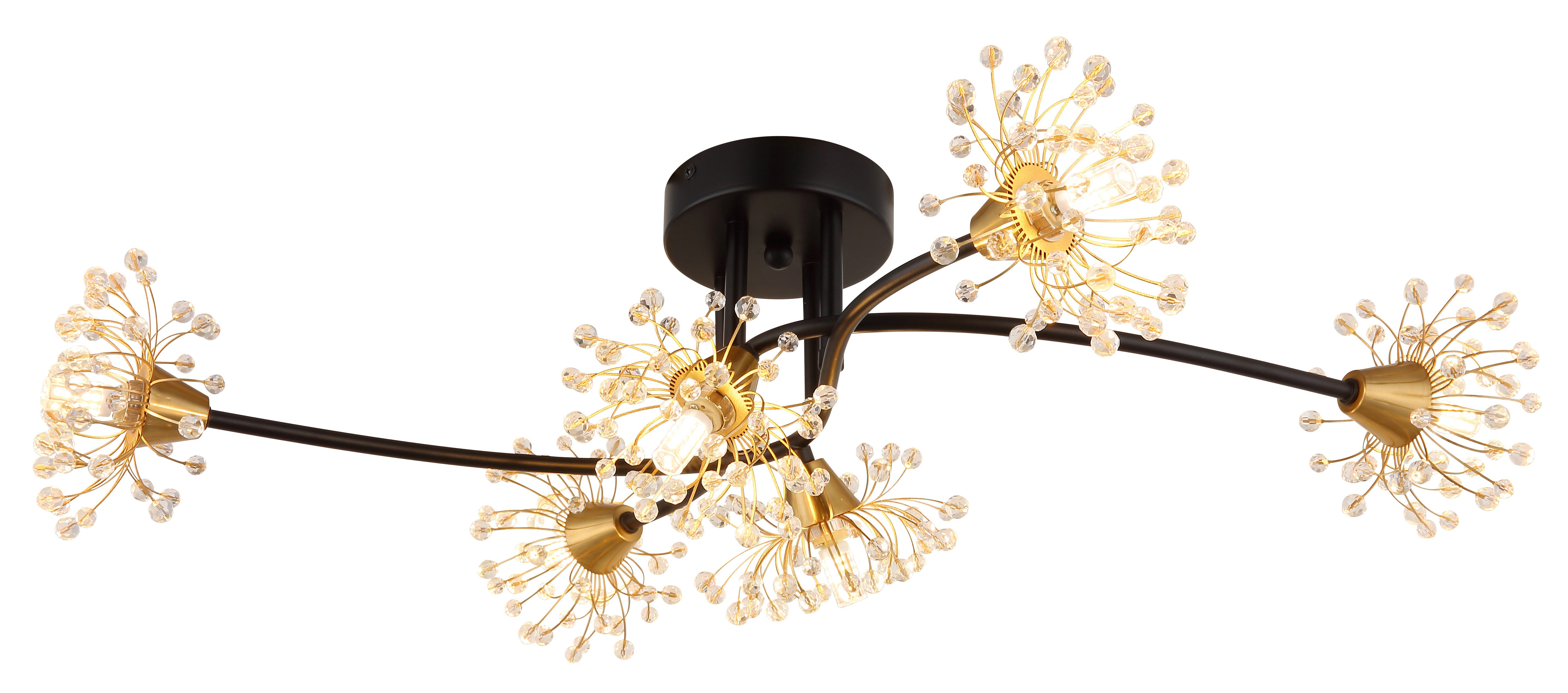 GLOBO LIGHTING Deckenleuchte FIORE, ohne Leuchtmittel, Deckenlampe/goldfarben/Acrylkristalle/Wohnzimmer/Schlafzimmer